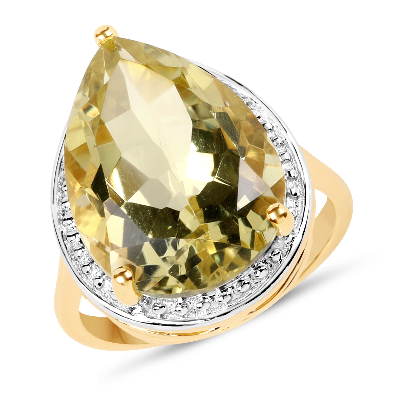14K Yellow Gold Plated 7.86 Carat Genuine Lemon Quartz .925 Sterling Silver Ring