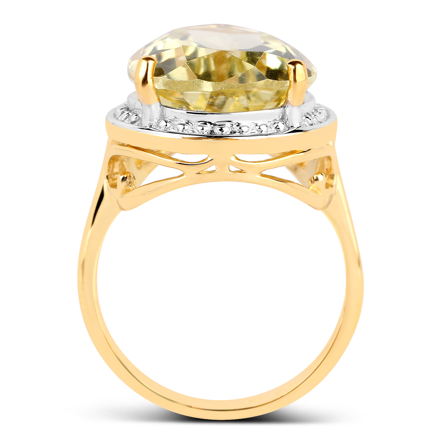 14K Yellow Gold Plated 7.86 Carat Genuine Lemon Quartz .925 Sterling Silver Ring