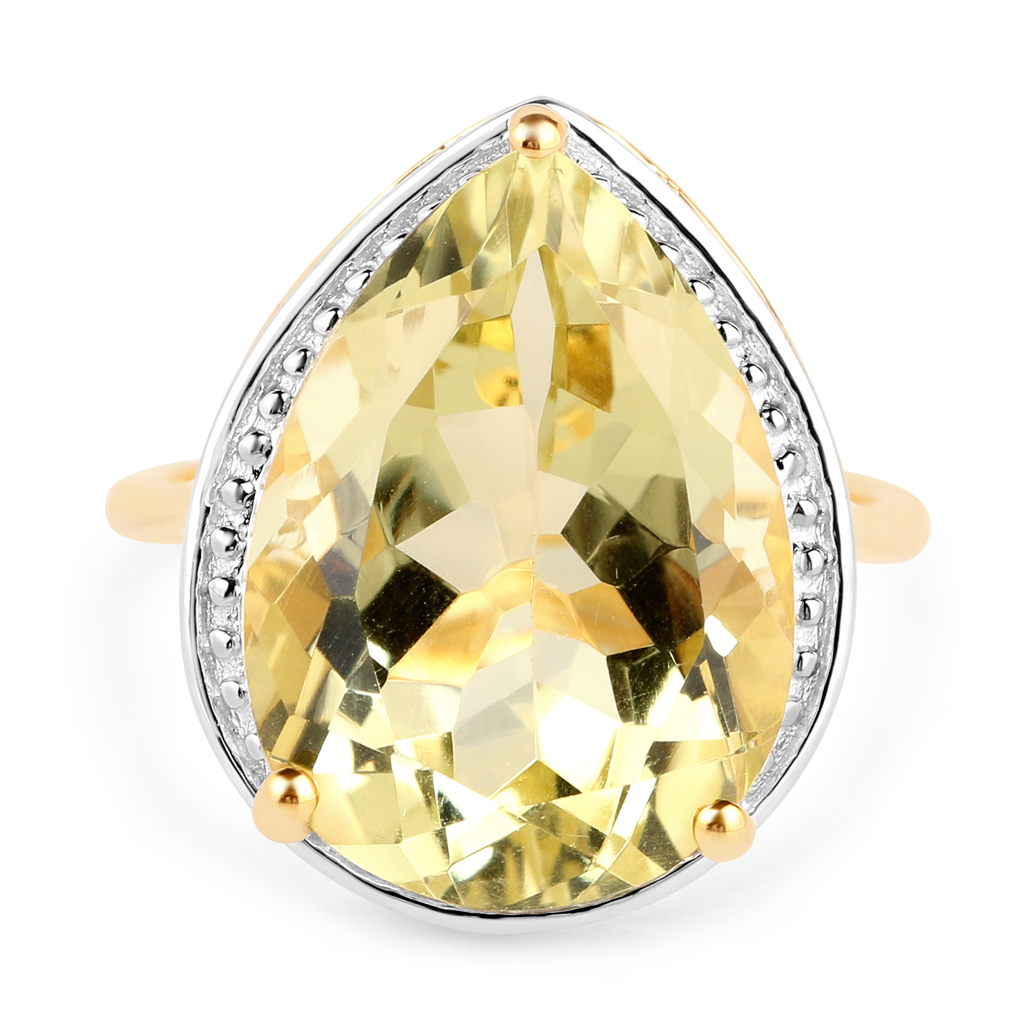 14K Yellow Gold Plated 7.86 Carat Genuine Lemon Quartz .925 Sterling Silver Ring