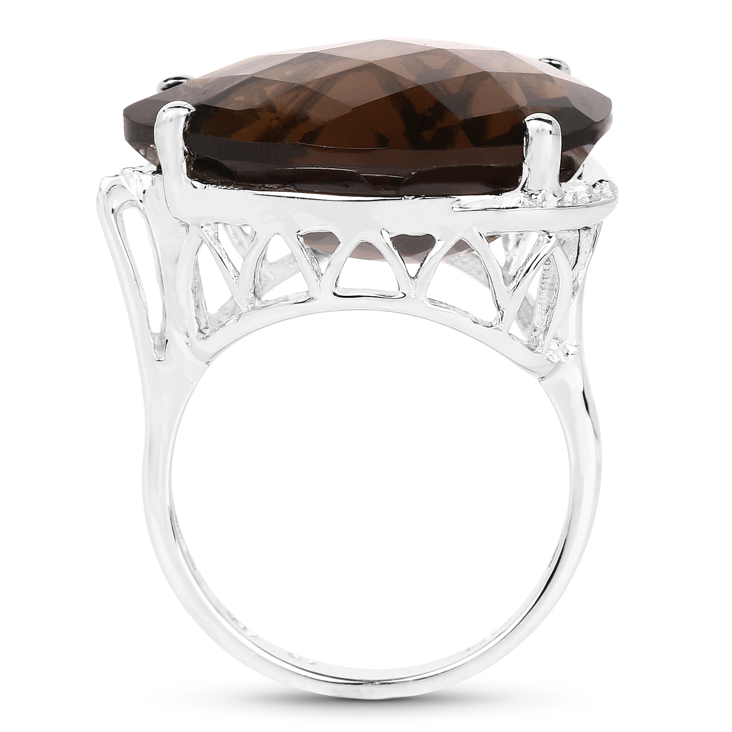 13.74 Carat Genuine Smoky Quartz .925 Sterling Silver Ring