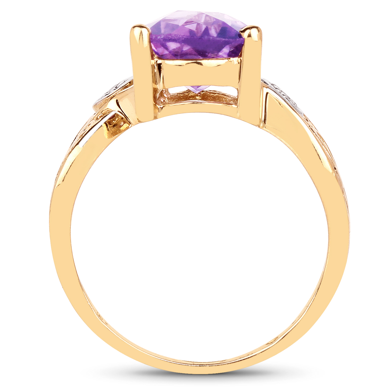 14K Yellow Gold Plated 1.63 Carat Genuine Amethyst and White Diamond .925 Sterling Silver Ring