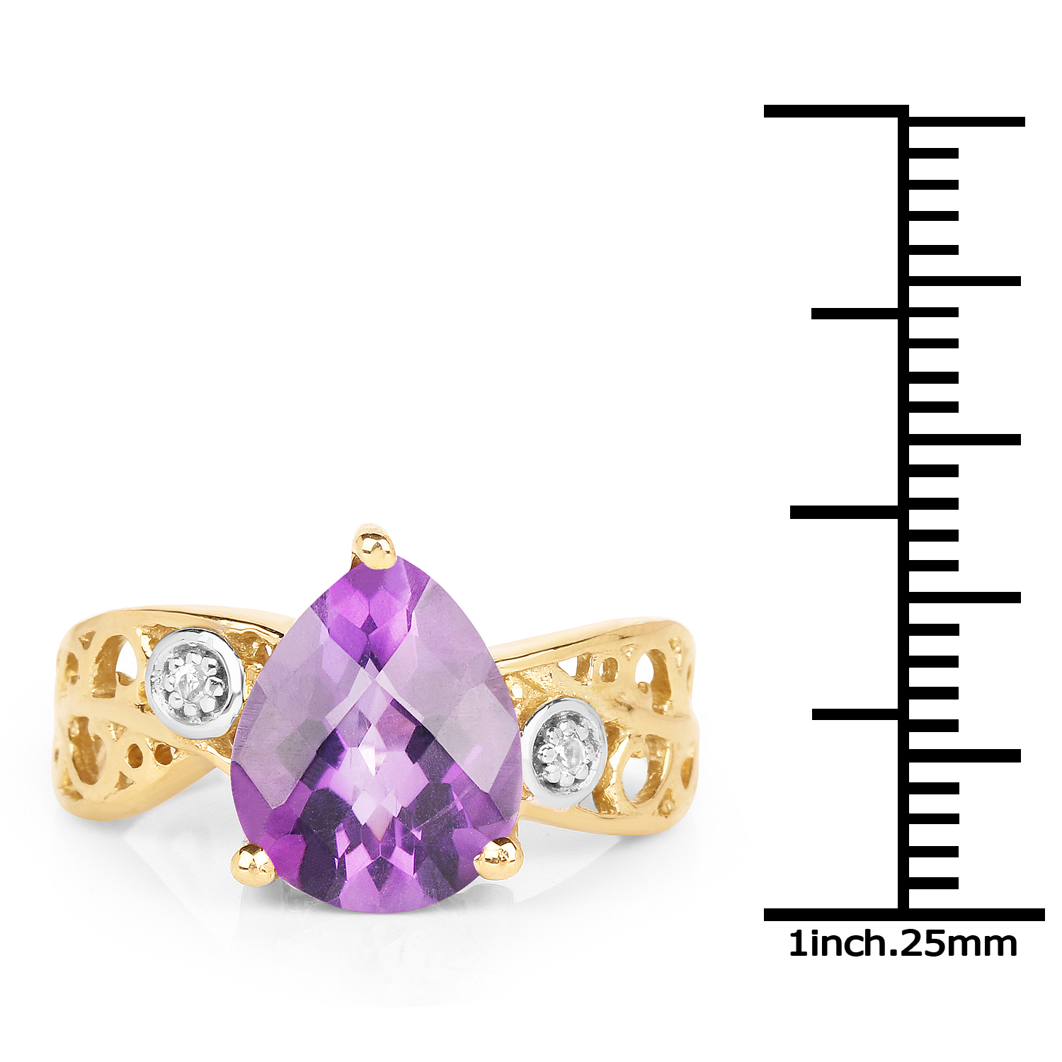14K Yellow Gold Plated 1.63 Carat Genuine Amethyst and White Diamond .925 Sterling Silver Ring