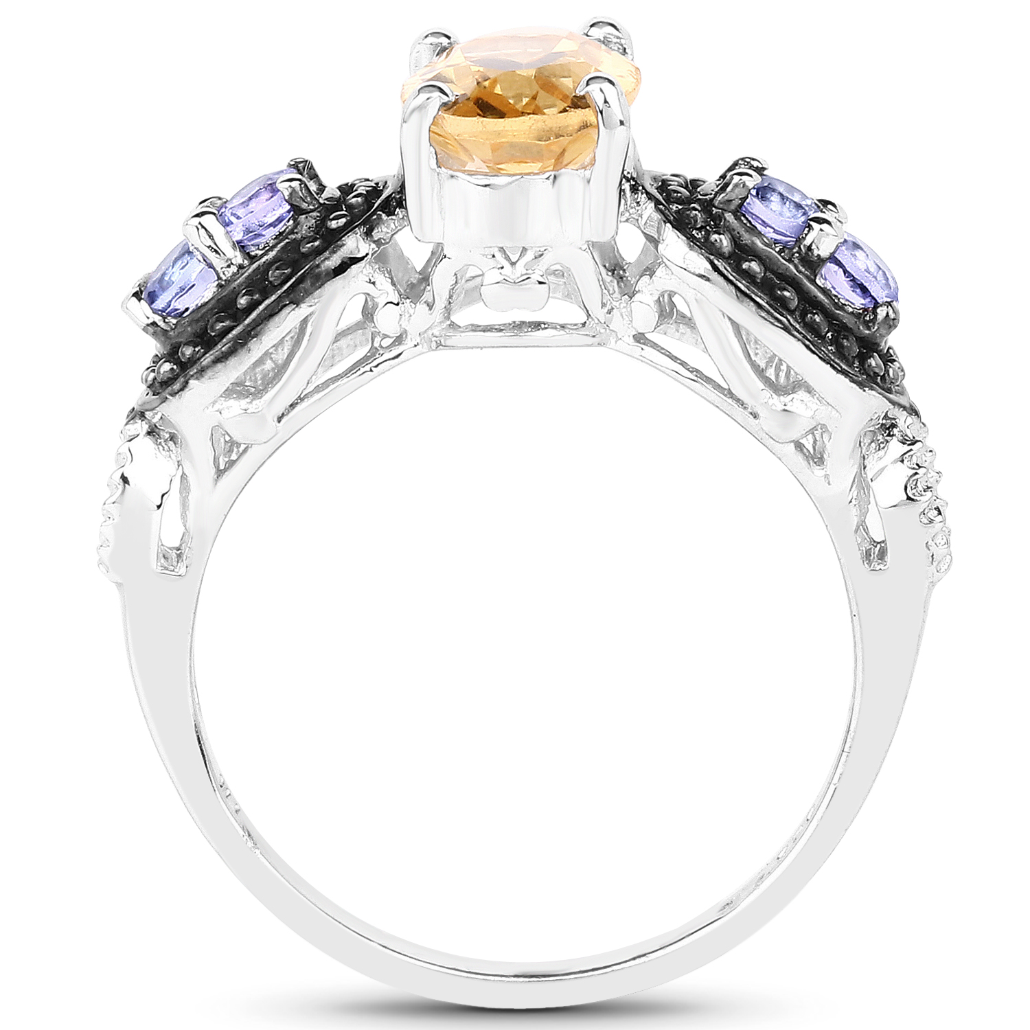 1.38 Carat Genuine Citrine and Tanzanite .925 Sterling Silver Ring