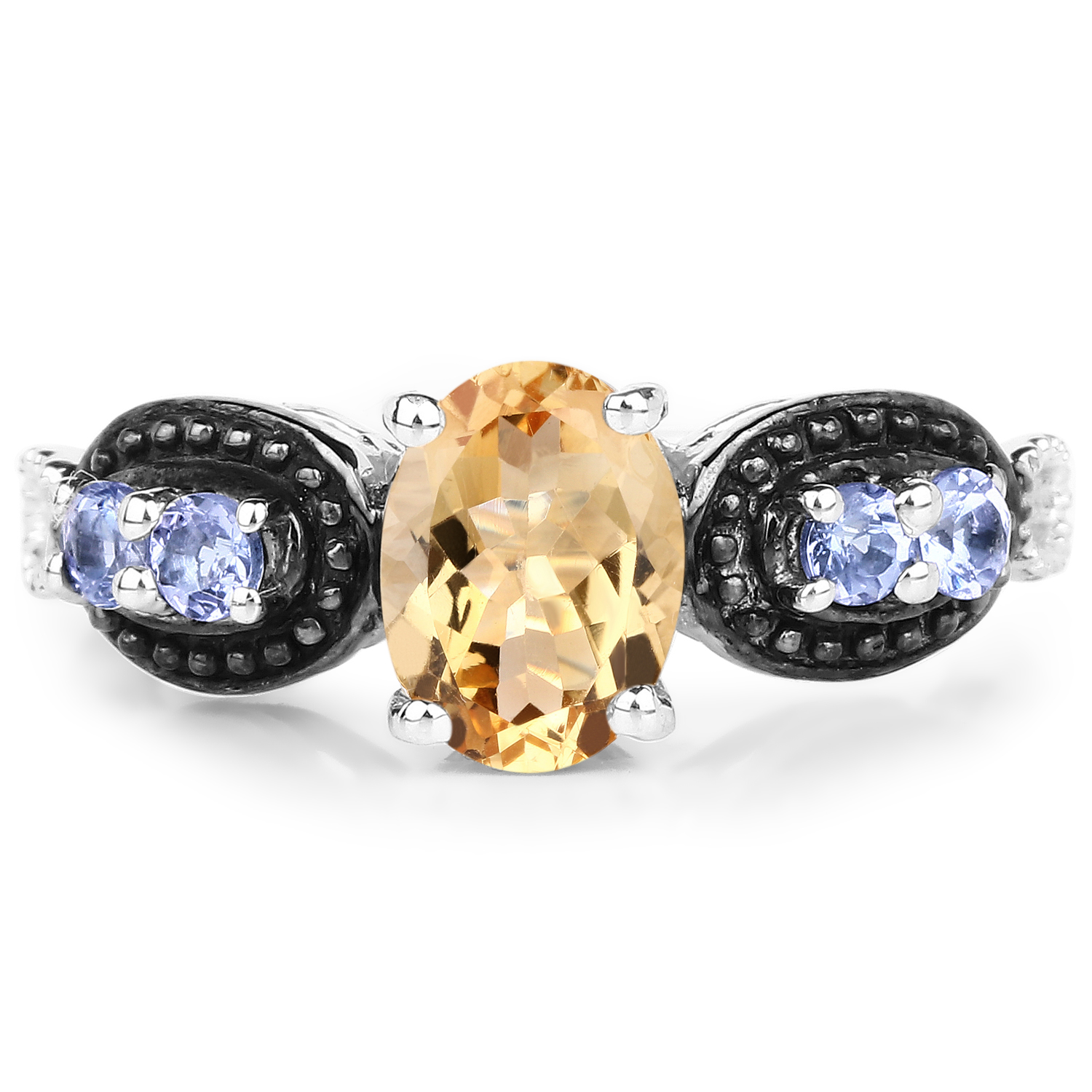 1.38 Carat Genuine Citrine and Tanzanite .925 Sterling Silver Ring