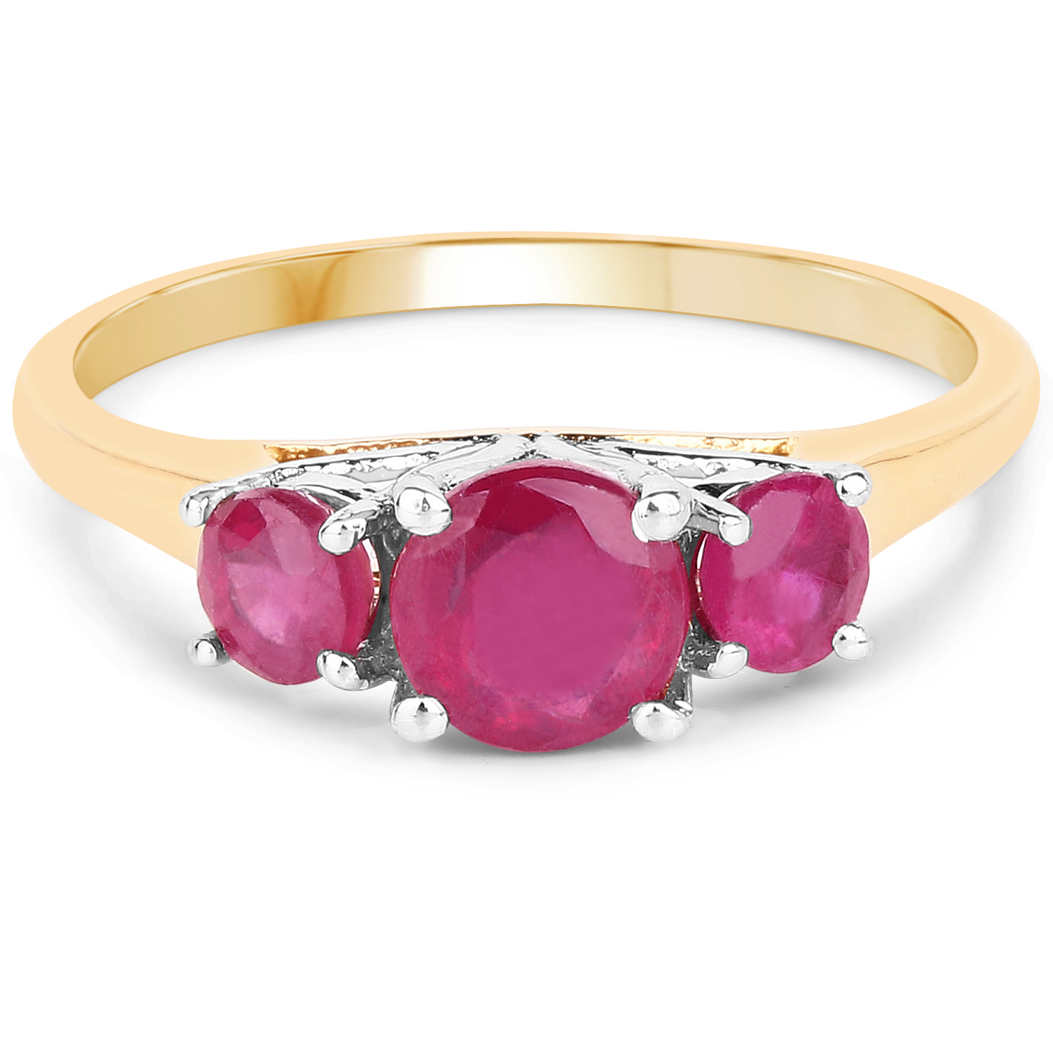 14K Yellow Gold Plated 2.01 Carat Genuine Glass Filled Ruby .925 Sterling Silver Ring