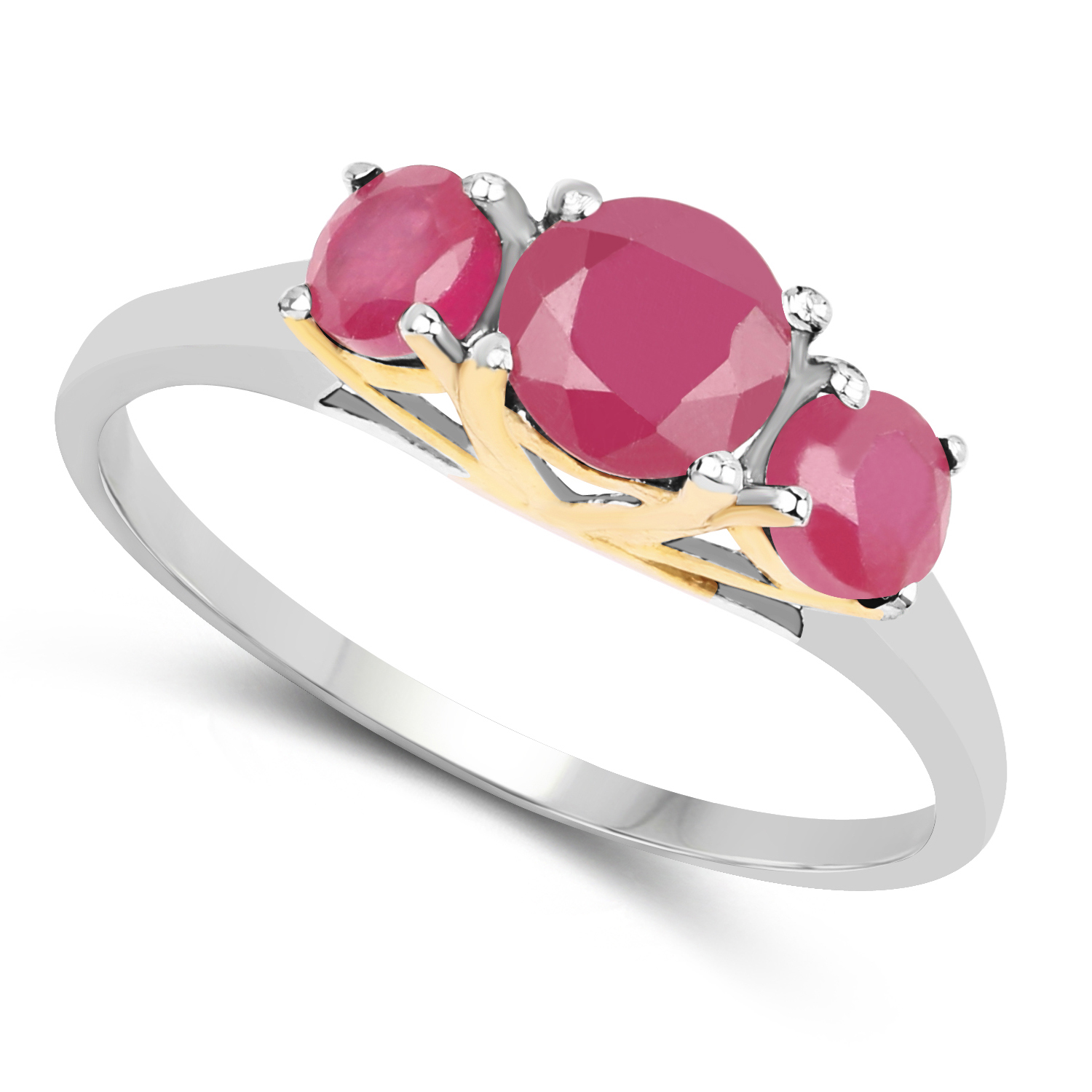 14K Yellow Gold Plated 1.50 Carat Genuine Glass Filled Ruby .925 Sterling Silver Ring