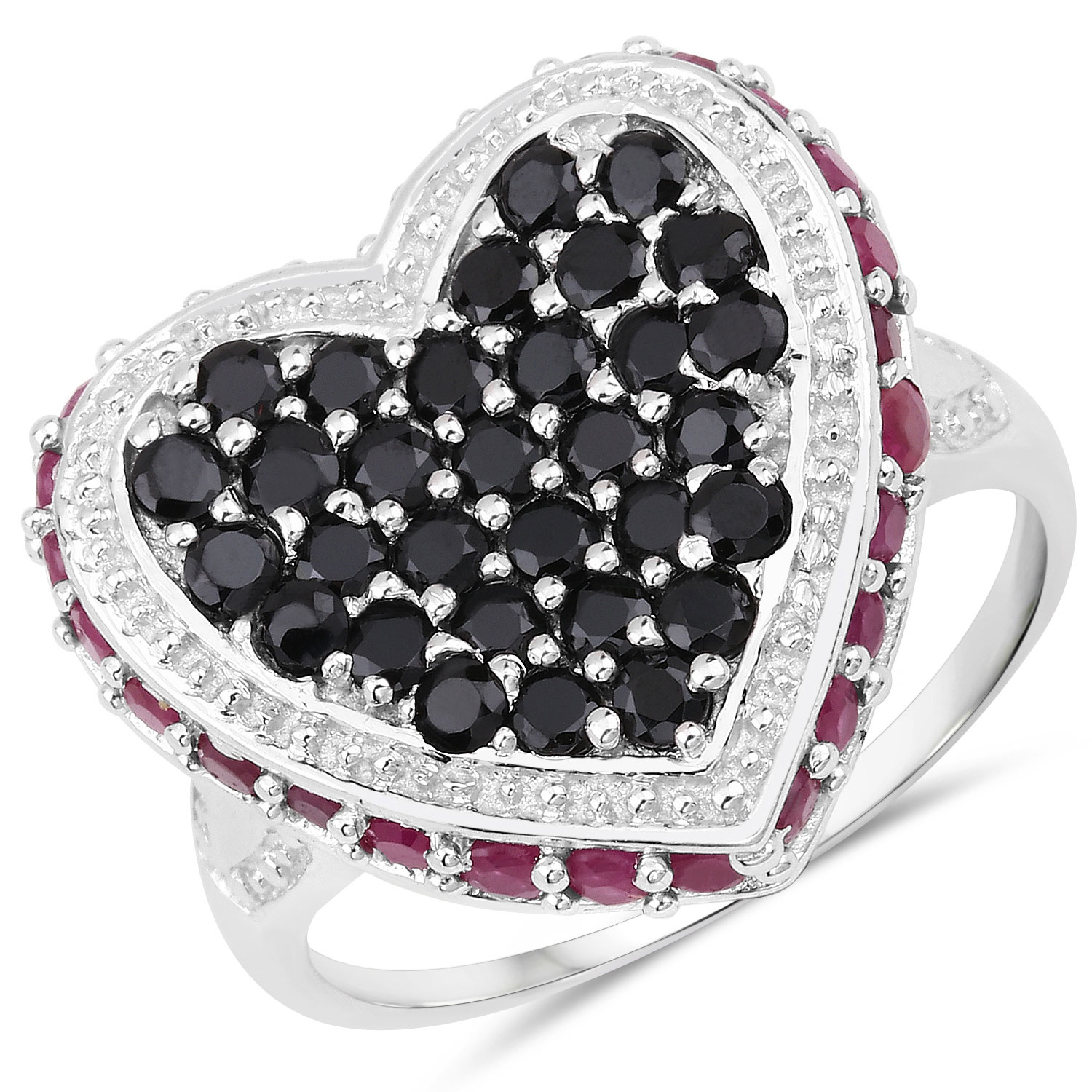 2.09 Carat Genuine Ruby and Black Spinel .925 Sterling Silver Ring