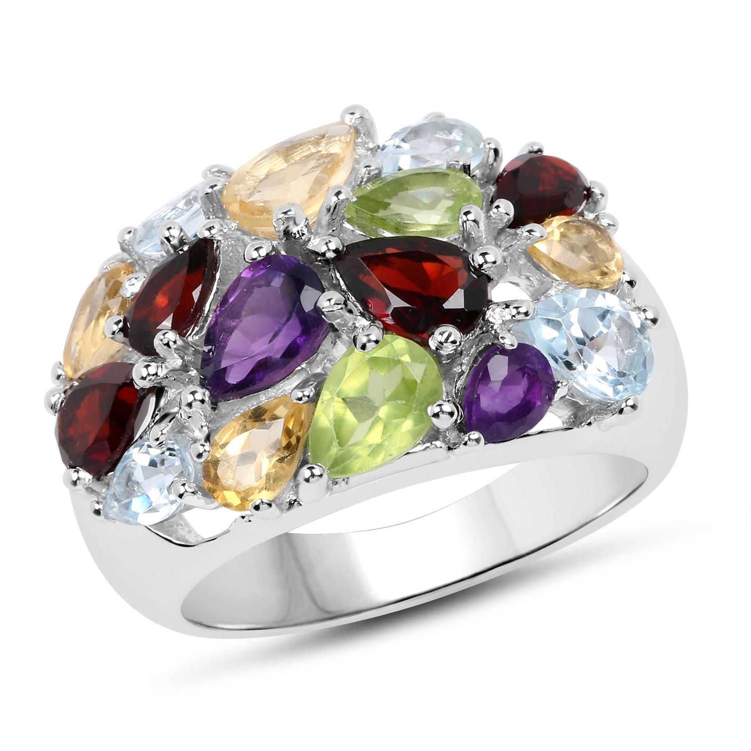4.75 Carat Genuine Multi Stone .925 Sterling Silver Ring