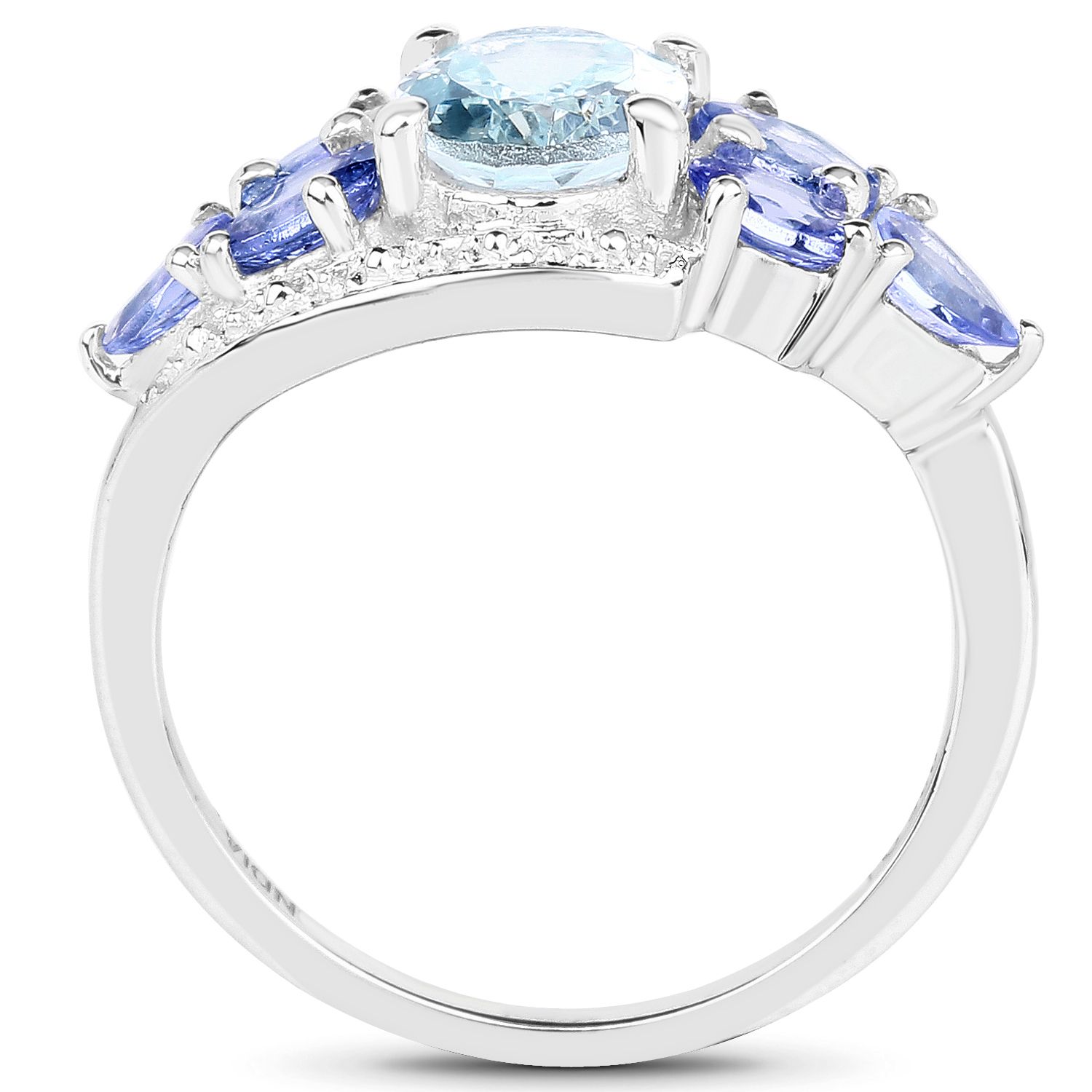 2.01 Carat Genuine Aquamarine and Tanzanite .925 Sterling Silver Ring