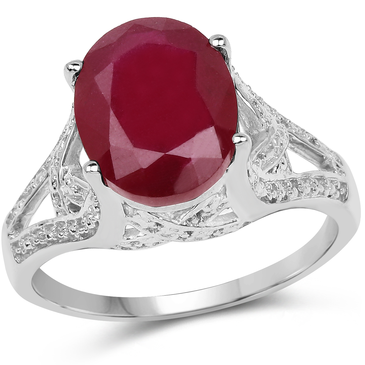 4.00 Carat Genuine Glass Filled Ruby .925 Sterling Silver Ring
