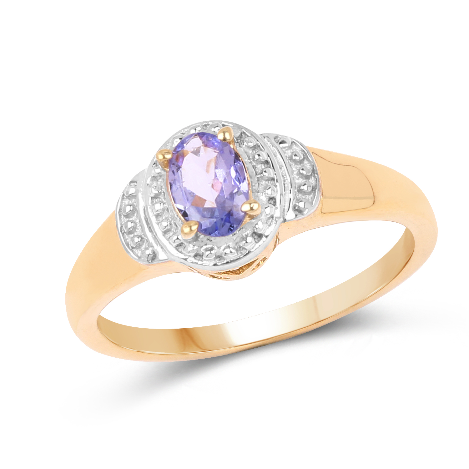 14K Yellow Gold Plated 0.40 Carat Genuine Tanzanite .925 Sterling Silver Ring
