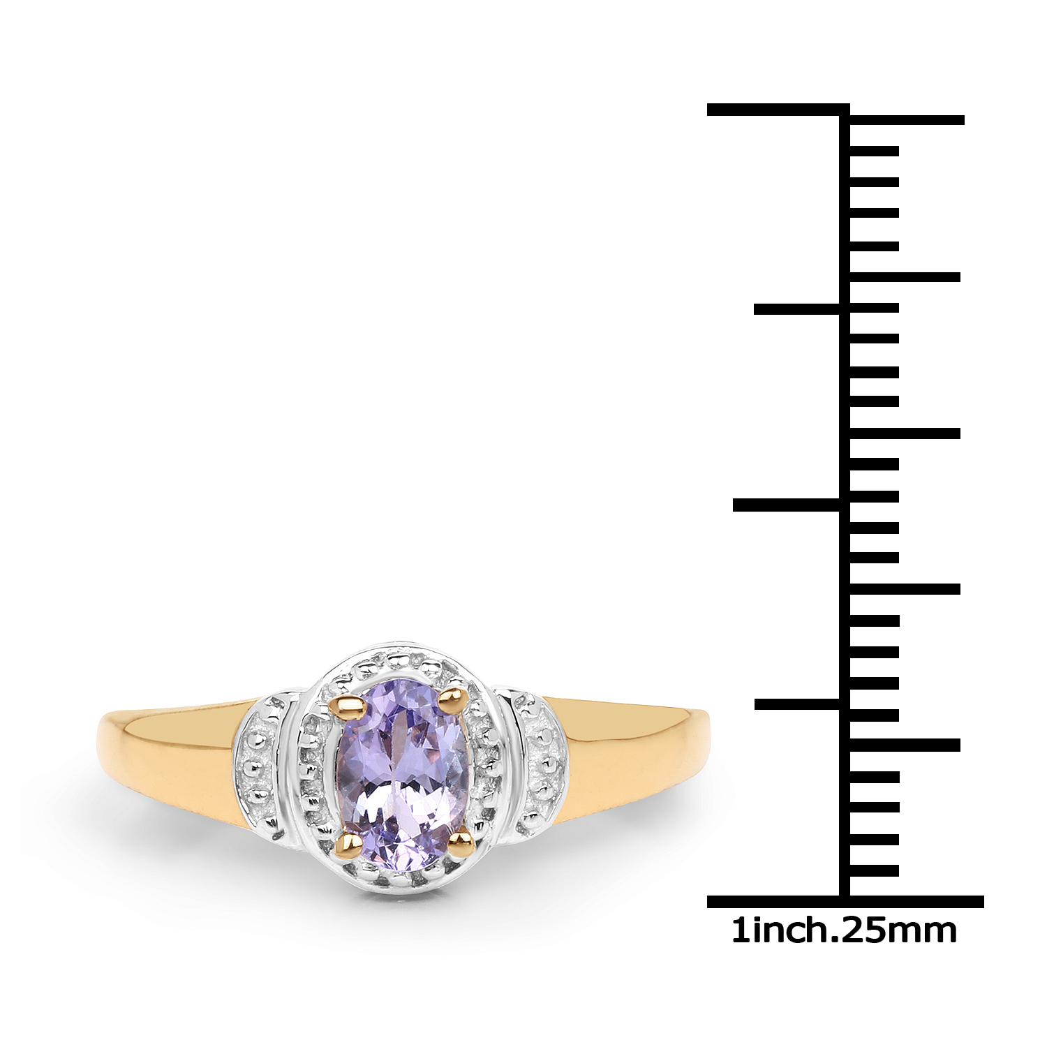 14K Yellow Gold Plated 0.40 Carat Genuine Tanzanite .925 Sterling Silver Ring