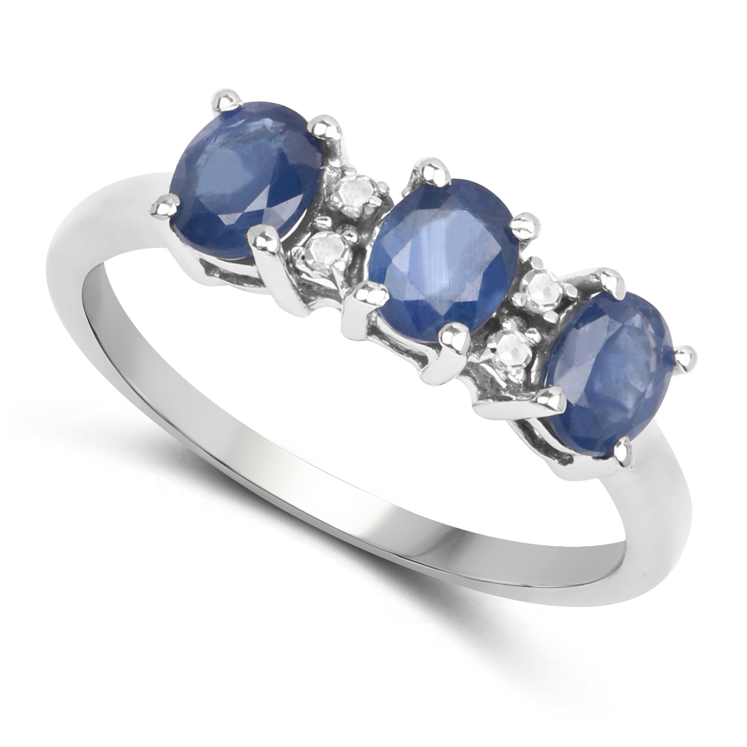 1.17 Carat Genuine Blue Sapphire & White Diamond .925 Sterling Silver Ring