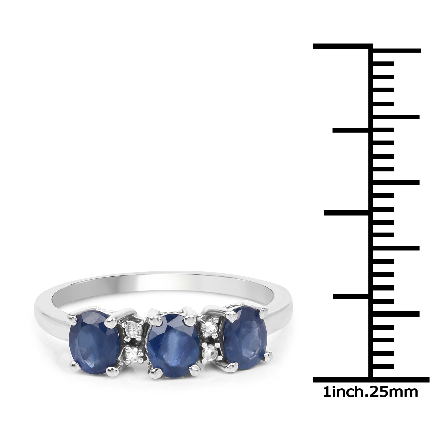 1.17 Carat Genuine Blue Sapphire & White Diamond .925 Sterling Silver Ring