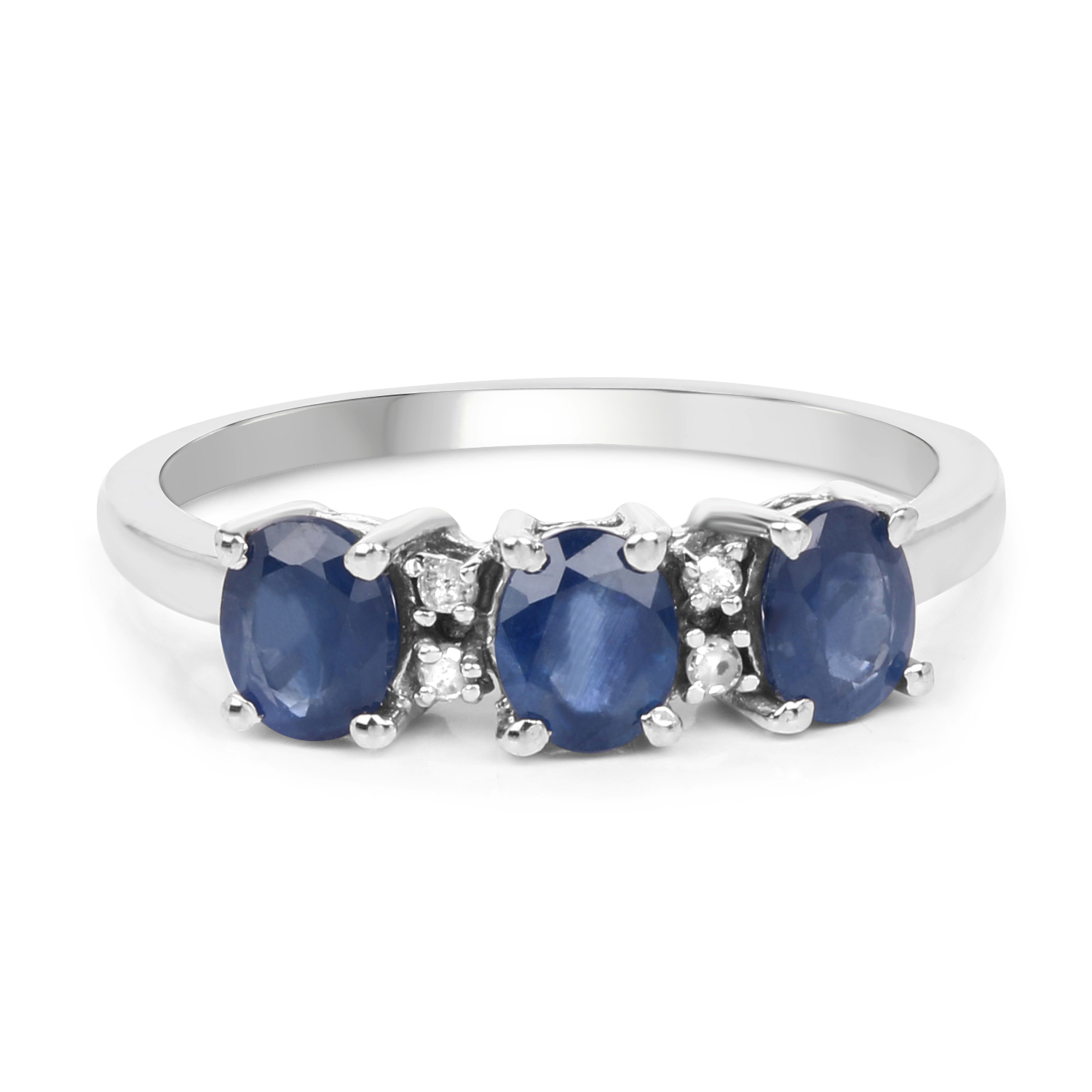 1.17 Carat Genuine Blue Sapphire & White Diamond .925 Sterling Silver Ring