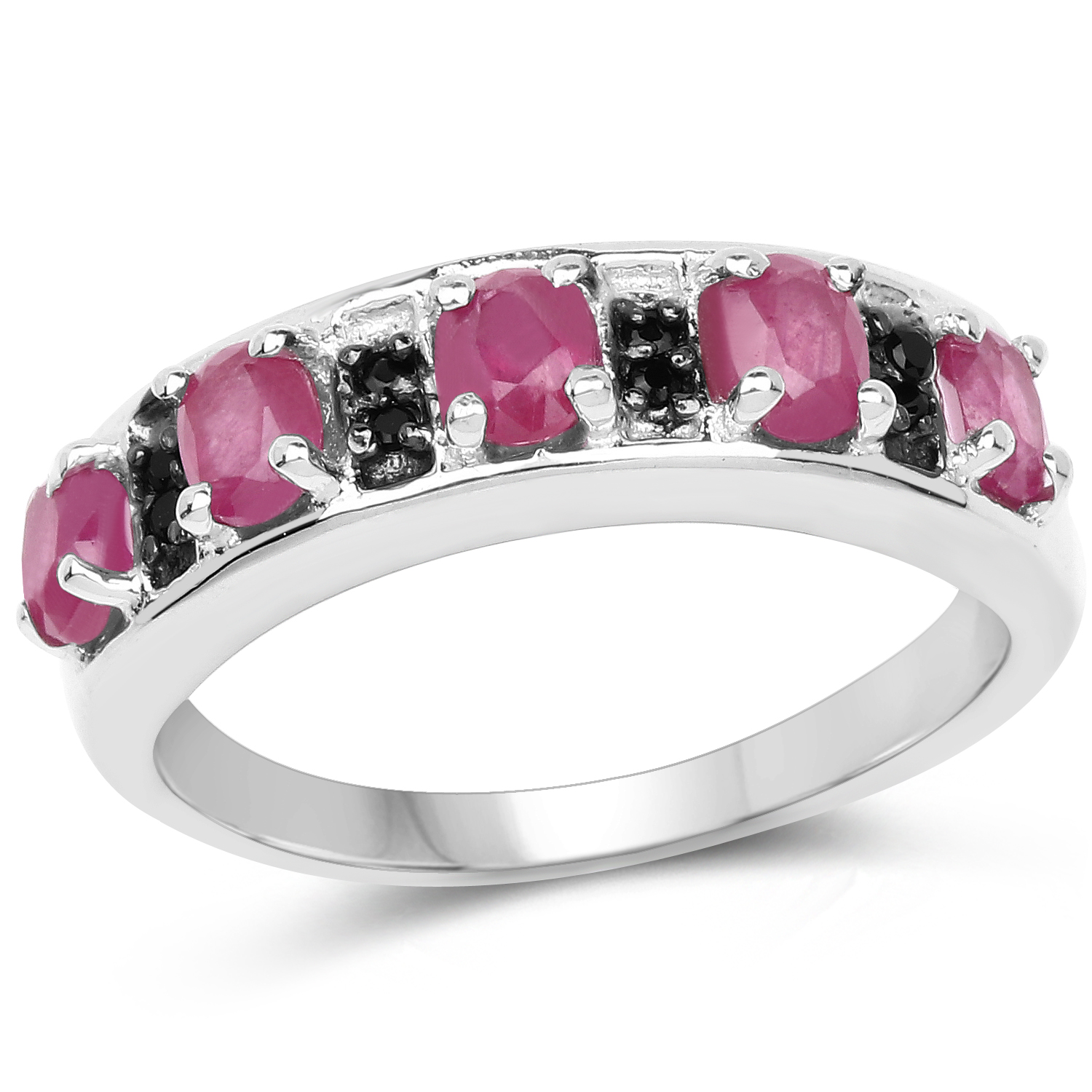 1.16 Carat Genuine Ruby and Black Spinel .925 Sterling Silver Ring