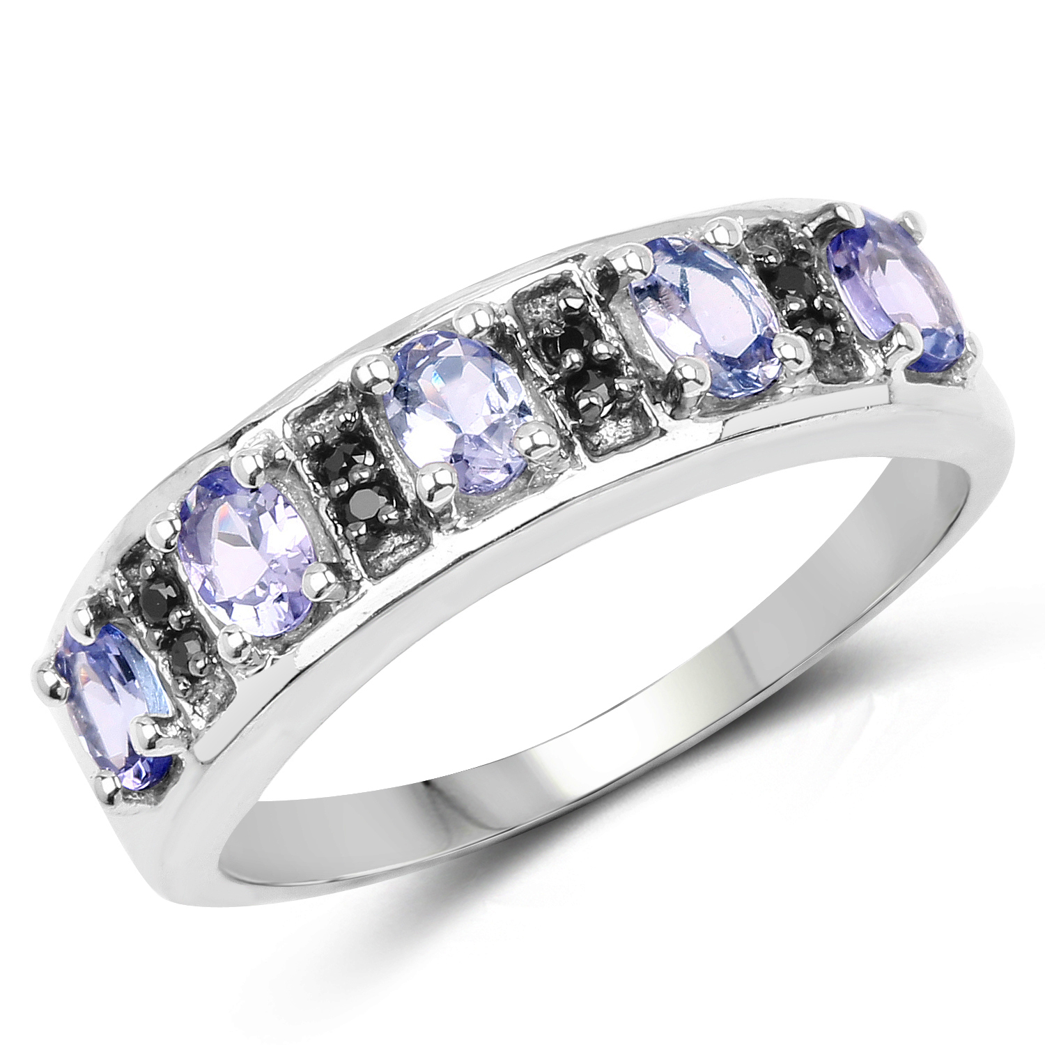 0.91 Carat Genuine Tanzanite and Black Spinel .925 Sterling Silver Ring