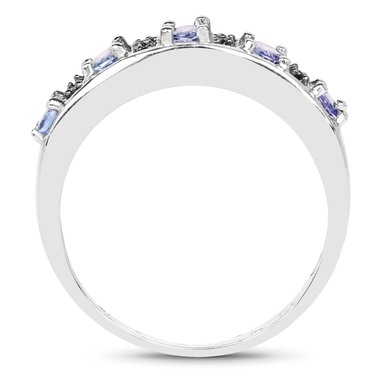0.91 Carat Genuine Tanzanite and Black Spinel .925 Sterling Silver Ring