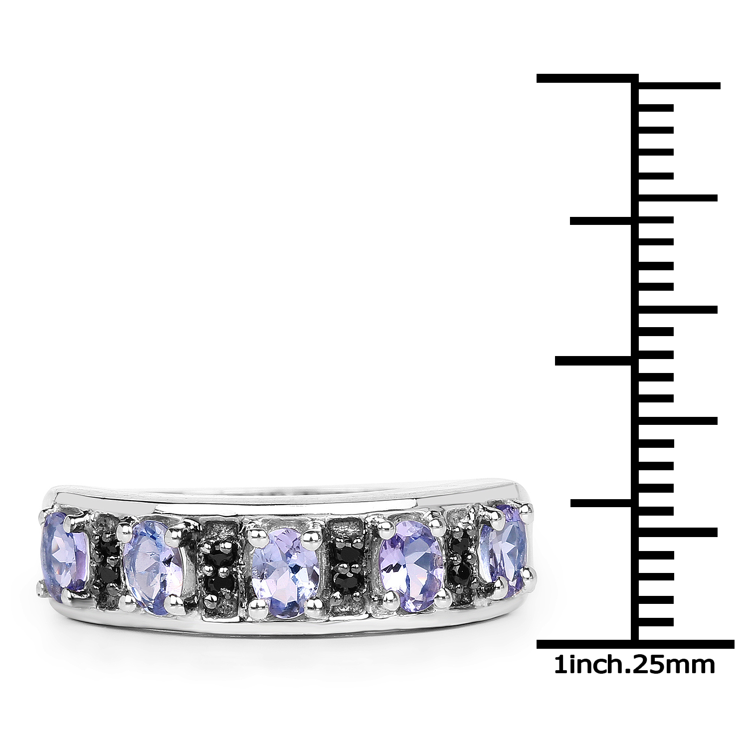 0.91 Carat Genuine Tanzanite and Black Spinel .925 Sterling Silver Ring