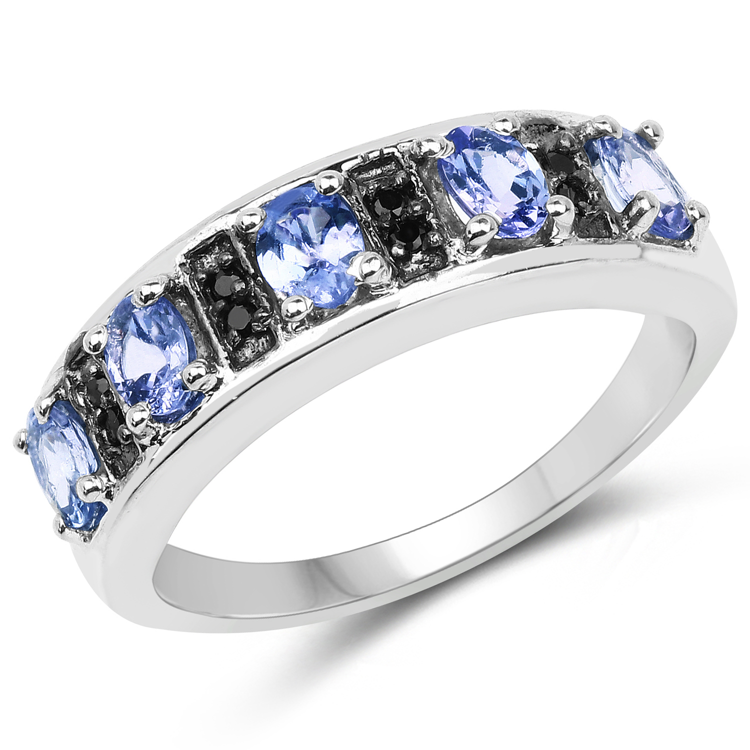 0.91 Carat Genuine Tanzanite & Black Spinel .925 Sterling Silver Ring