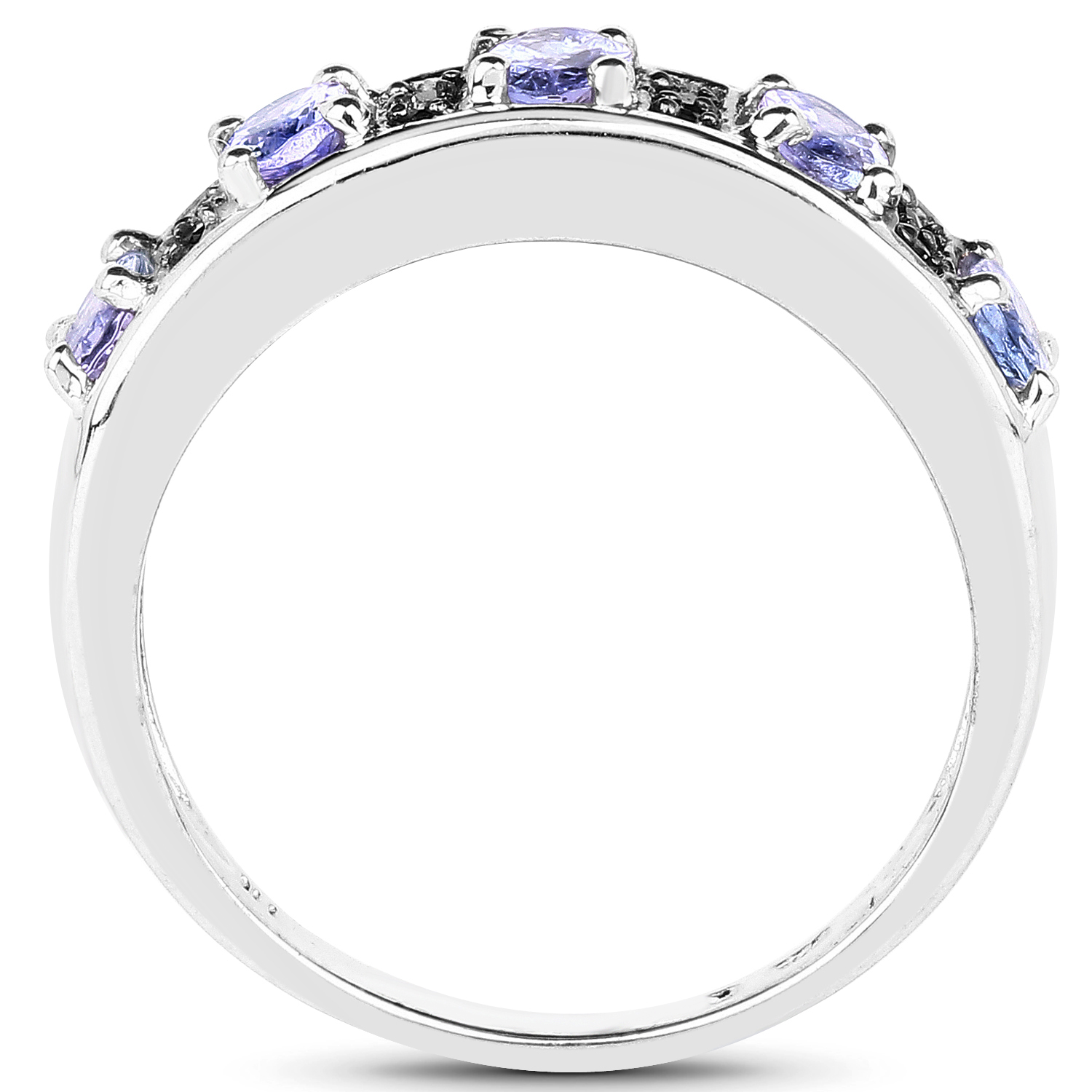 0.91 Carat Genuine Tanzanite & Black Spinel .925 Sterling Silver Ring