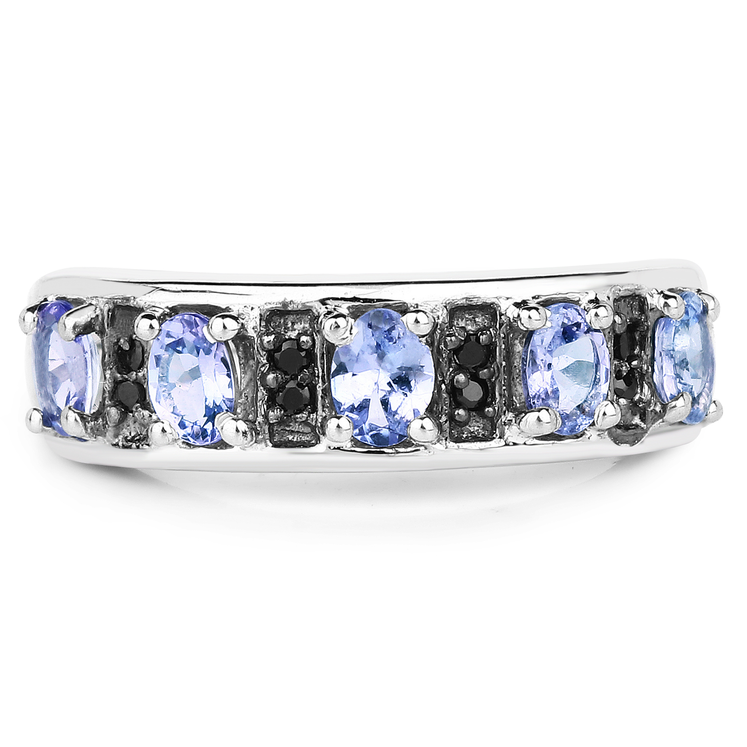 0.91 Carat Genuine Tanzanite & Black Spinel .925 Sterling Silver Ring