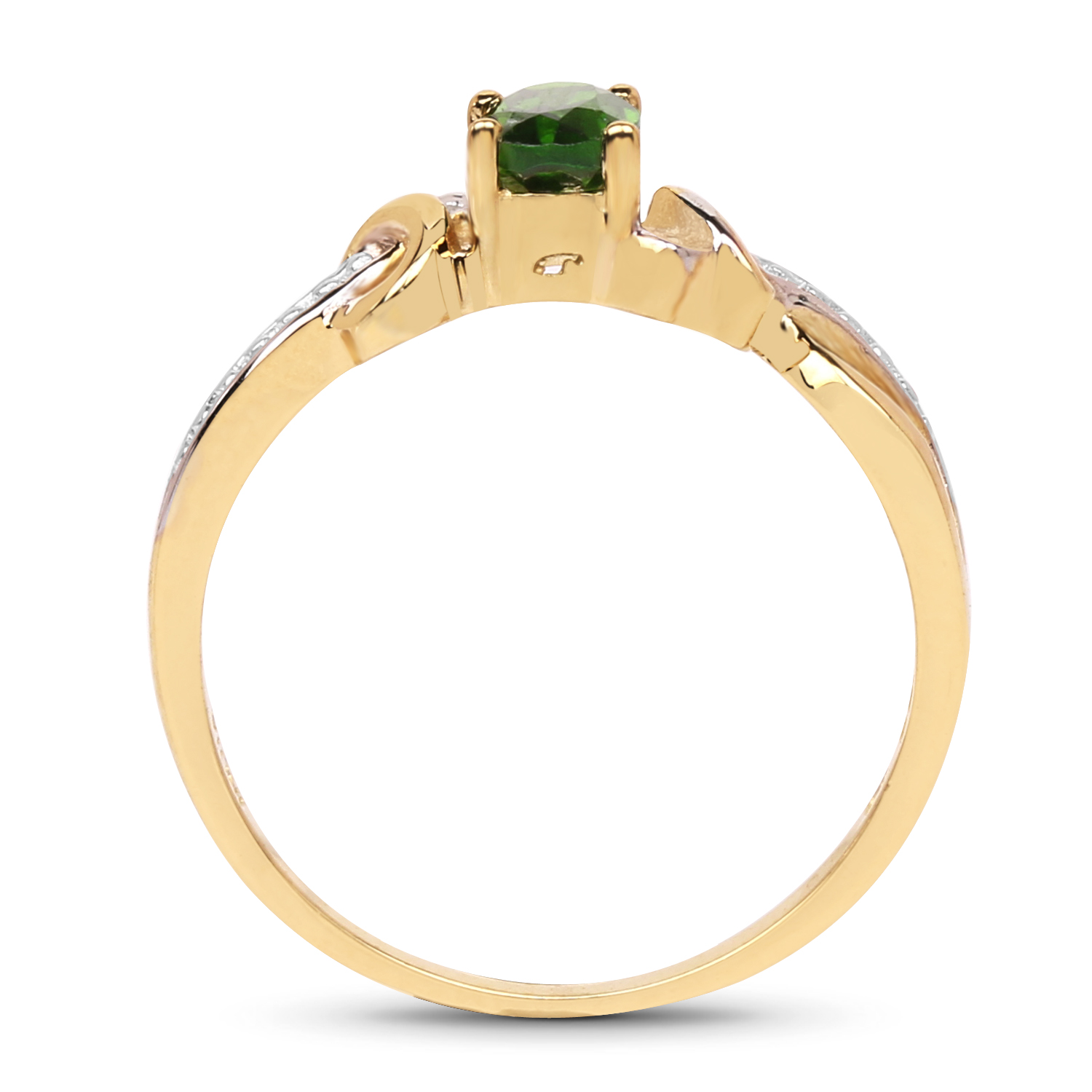 14K Yellow Gold Plated 0.43 Carat Genuine Chrome Diopside .925 Sterling Silver Ring