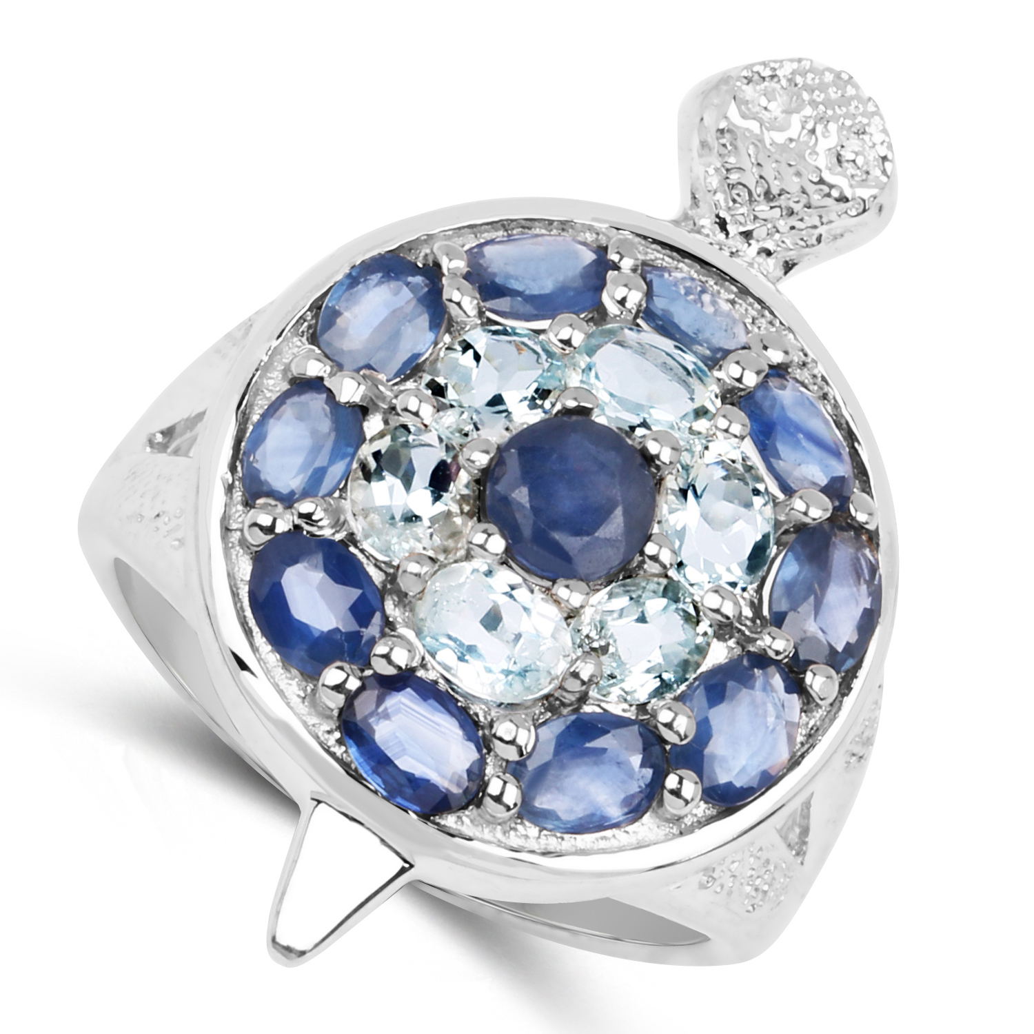 3.40 Carat Genuine Aquamarine and Blue Sapphire .925 Sterling Silver Ring