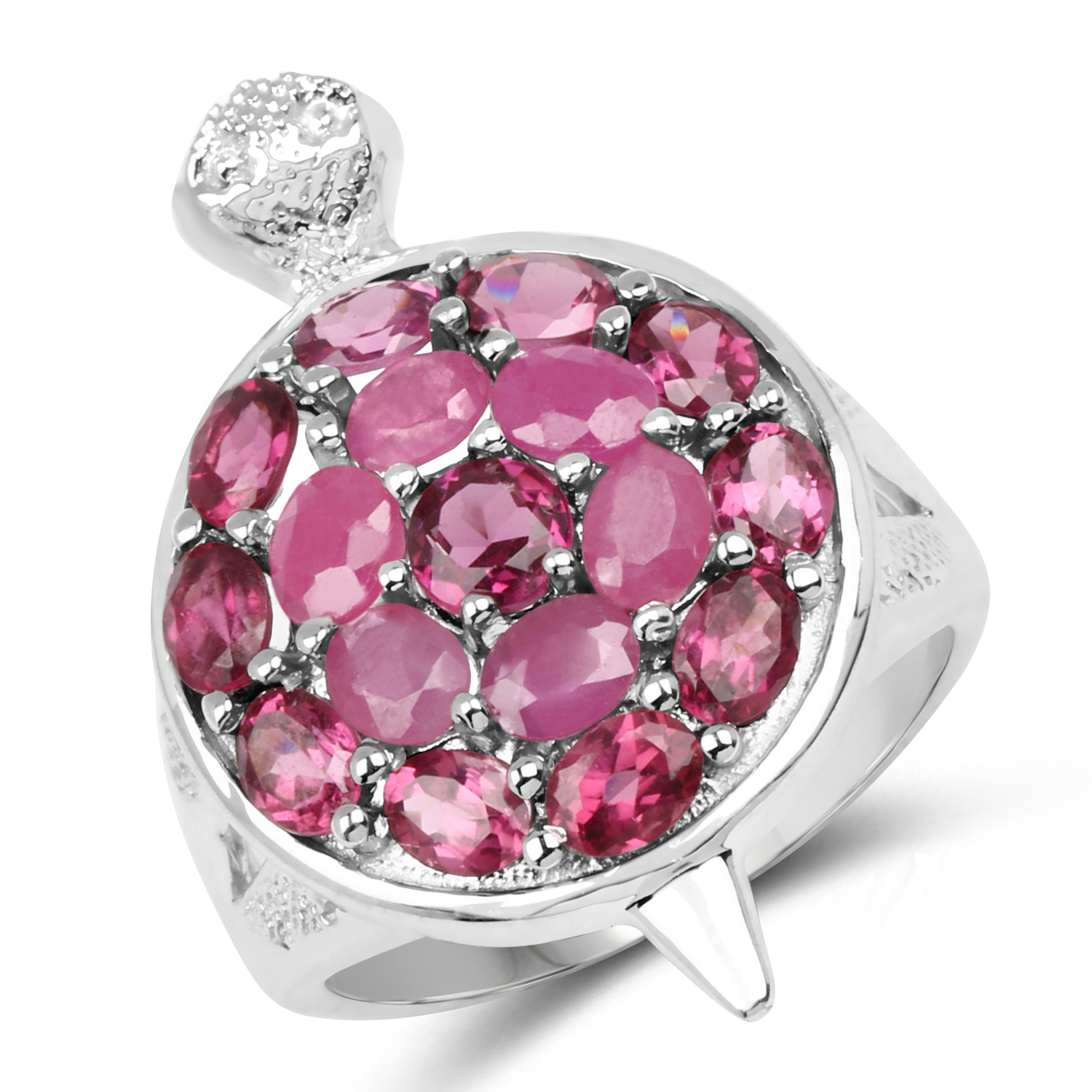 3.60 Carat Genuine Ruby and Rhodolite .925 Sterling Silver Ring