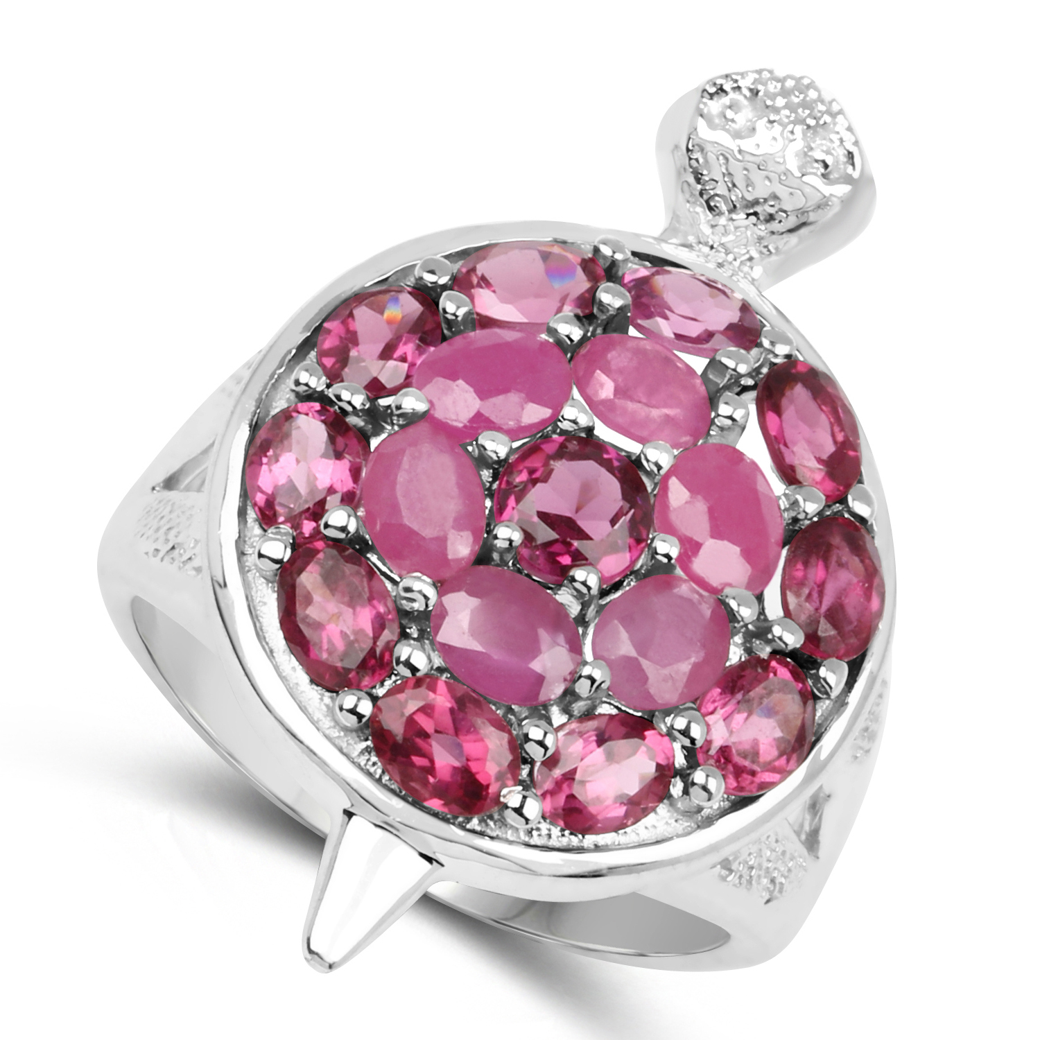 3.60 Carat Genuine Ruby and Rhodolite .925 Sterling Silver Ring