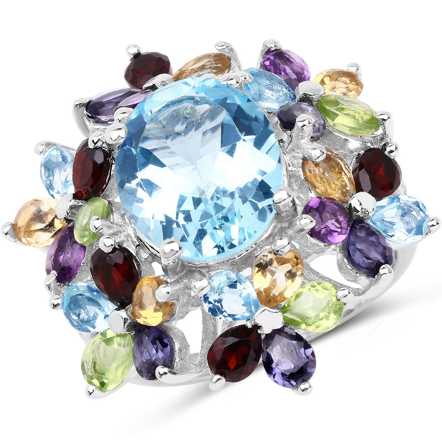 10.20 Carat Genuine Multi Stone .925 Sterling Silver Ring