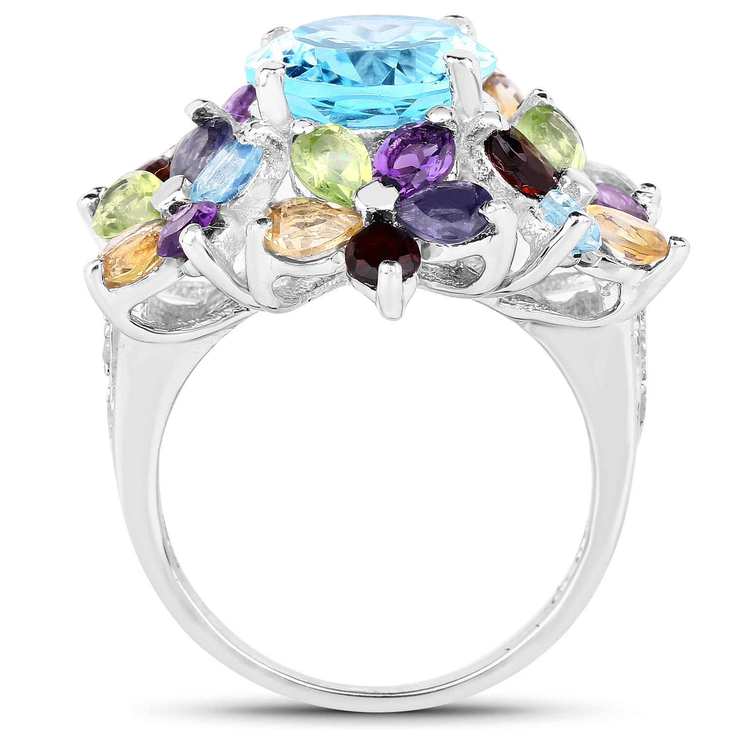 10.20 Carat Genuine Multi Stone .925 Sterling Silver Ring