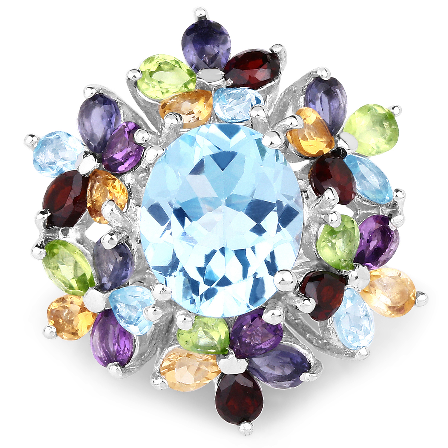 10.20 Carat Genuine Multi Stone .925 Sterling Silver Ring