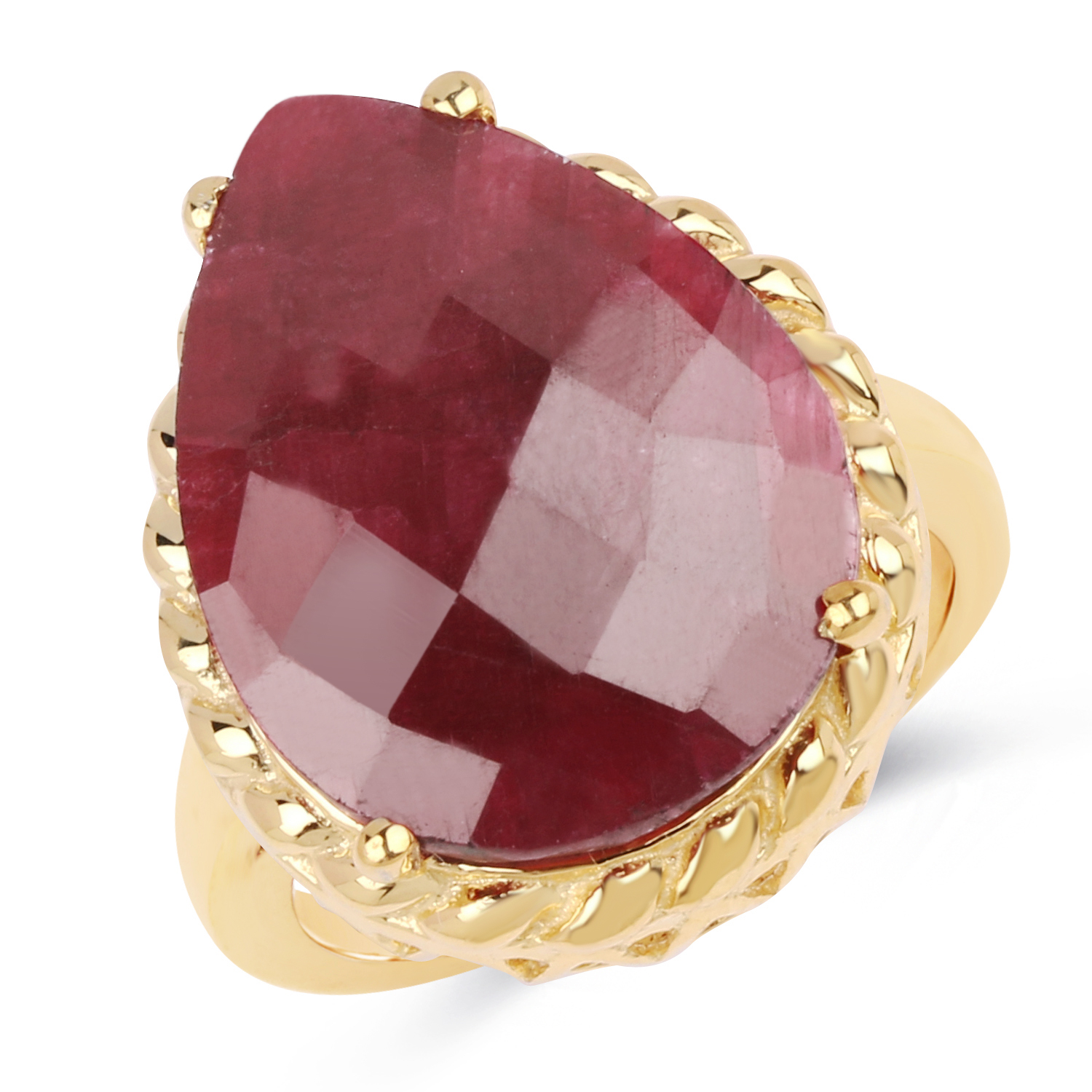 14K Yellow Gold Plated 18.30 Carat Genuine Ruby .925 Sterling Silver Ring