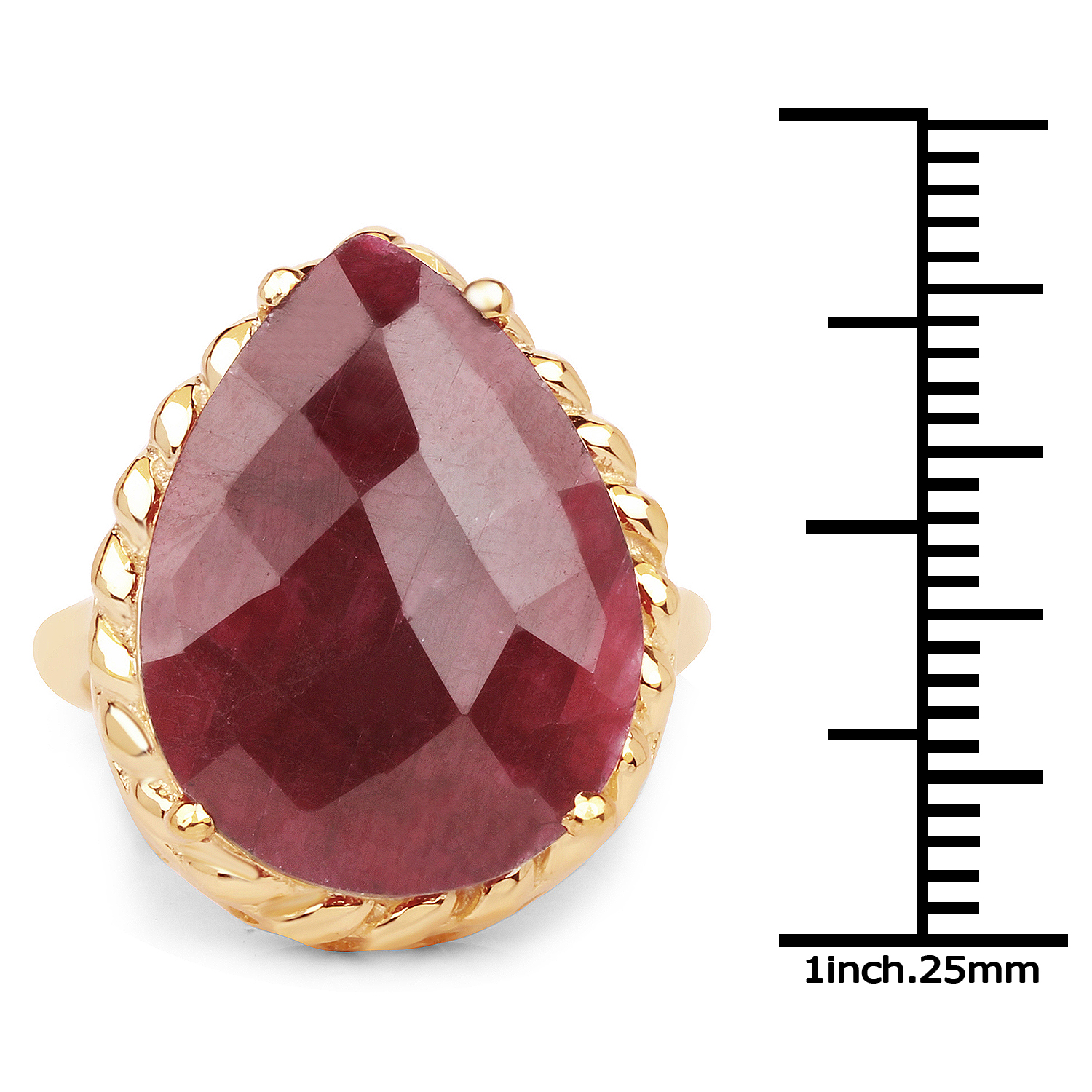 14K Yellow Gold Plated 18.30 Carat Genuine Ruby .925 Sterling Silver Ring