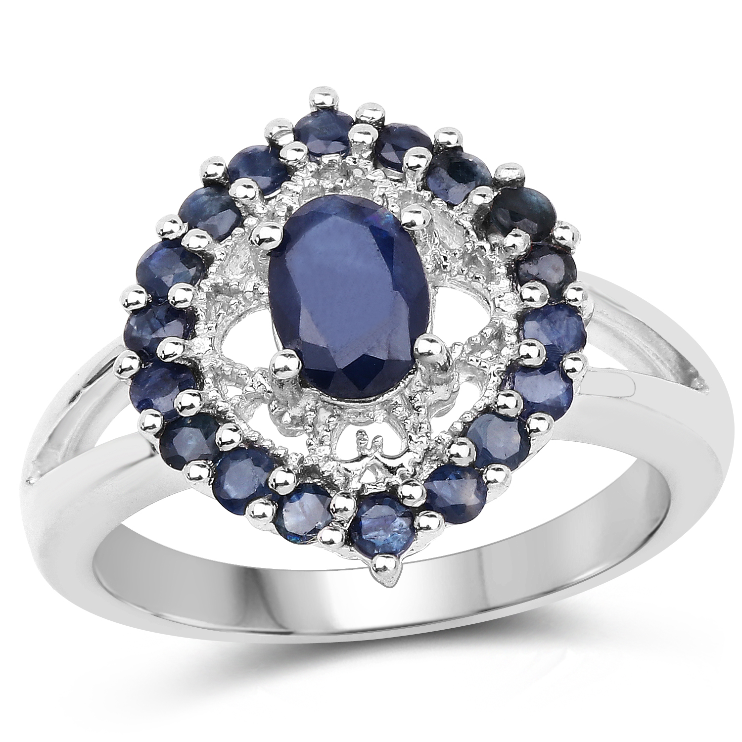 1.76 ct. tw. Blue Sapphire Cocktail Sterling Silver Ring