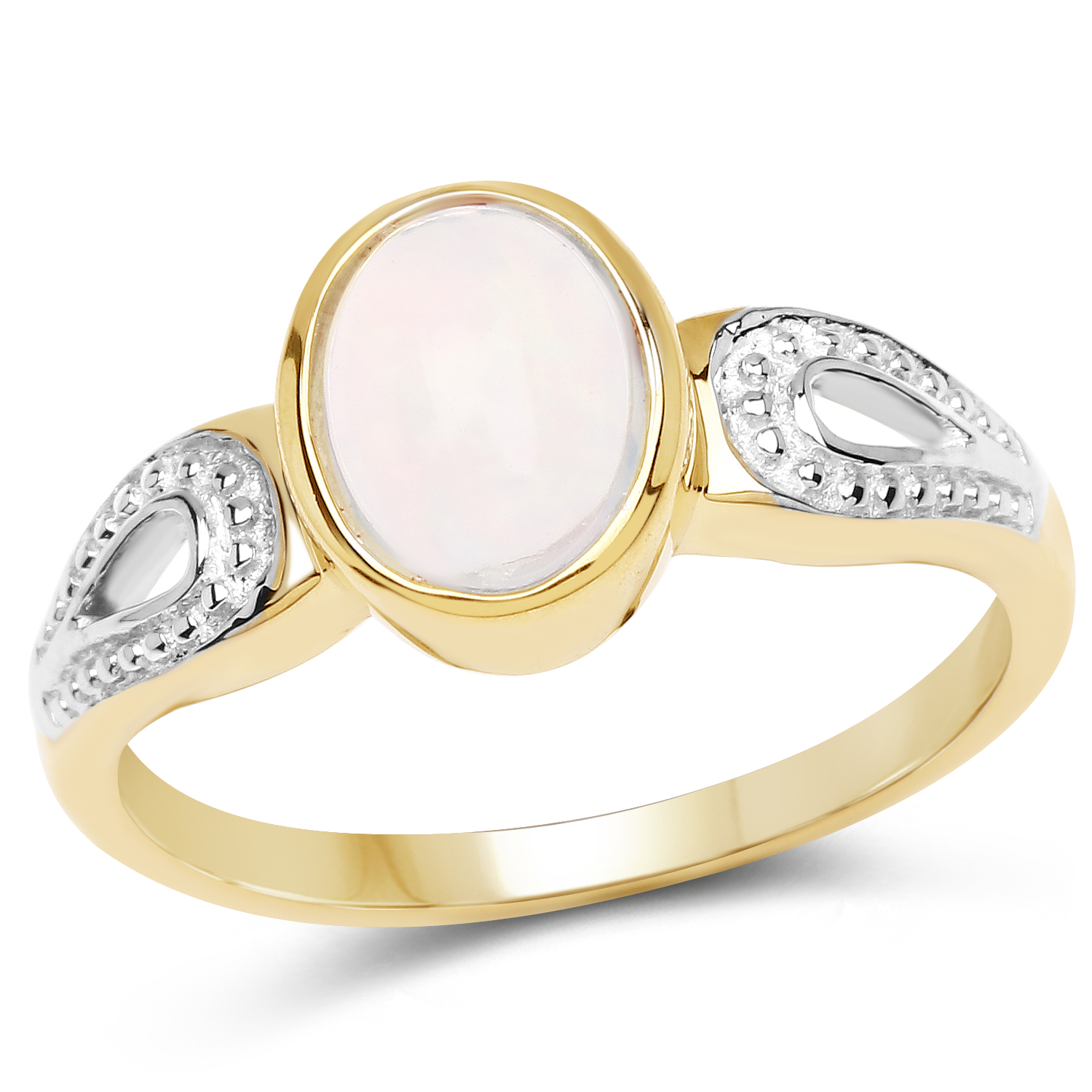 14K Yellow Gold Plated 0.83 Carat Genuine Ethiopian Opal .925 Sterling Silver Ring