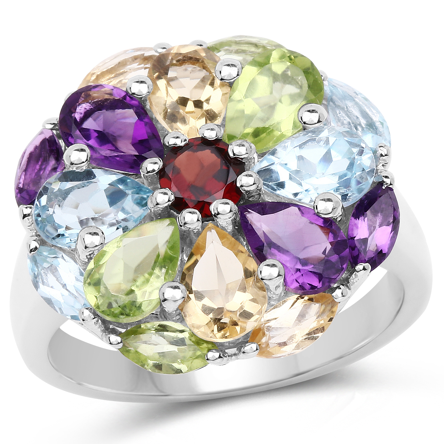 4.76 Carat Genuine Multi Stones .925 Sterling Silver Ring