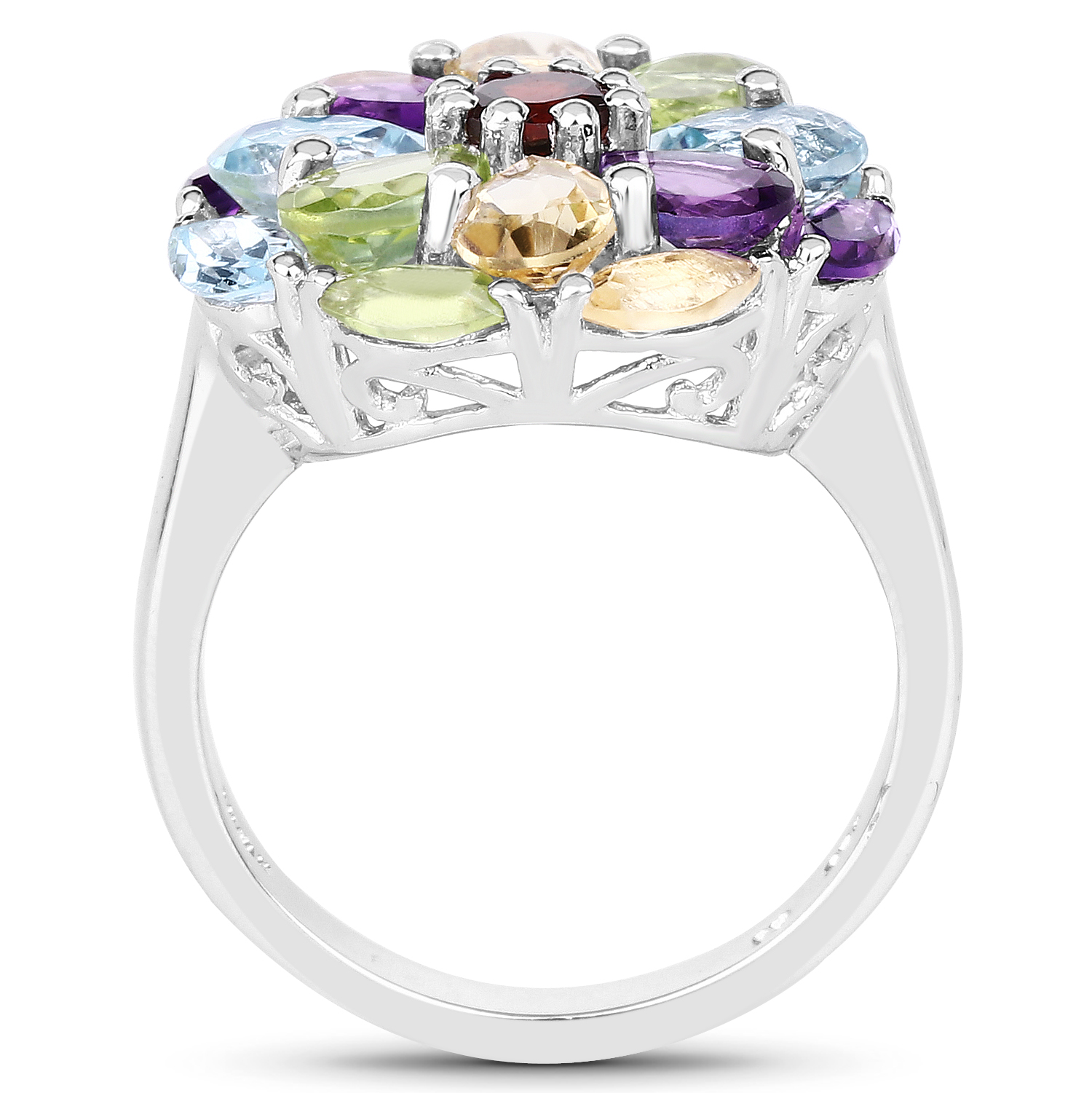 4.76 Carat Genuine Multi Stones .925 Sterling Silver Ring