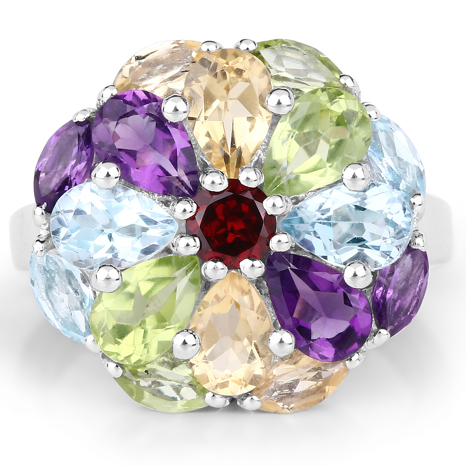 4.76 Carat Genuine Multi Stones .925 Sterling Silver Ring