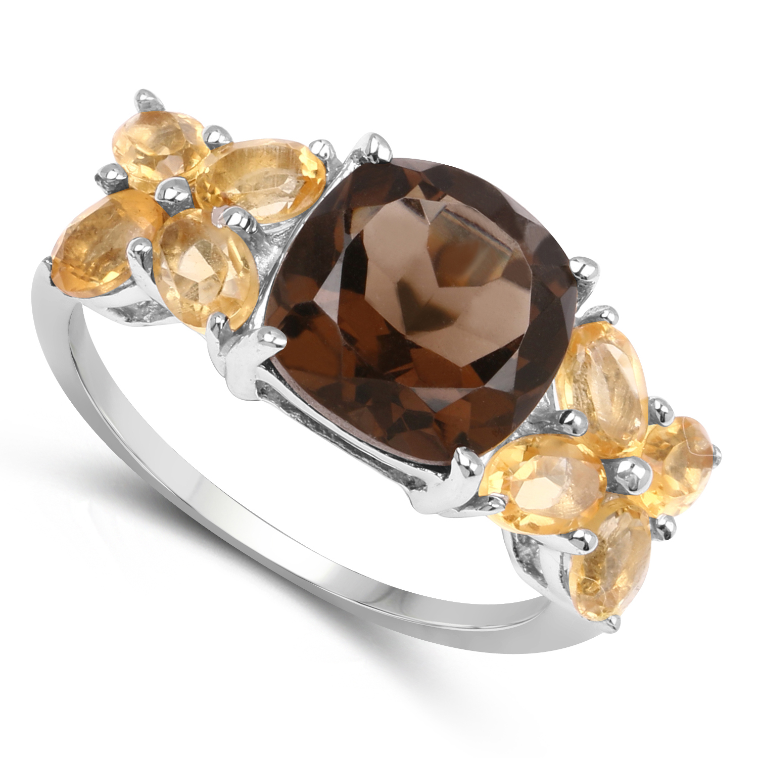3.20 Carat Genuine Smoky Quartz and Citrine .925 Sterling Silver Ring
