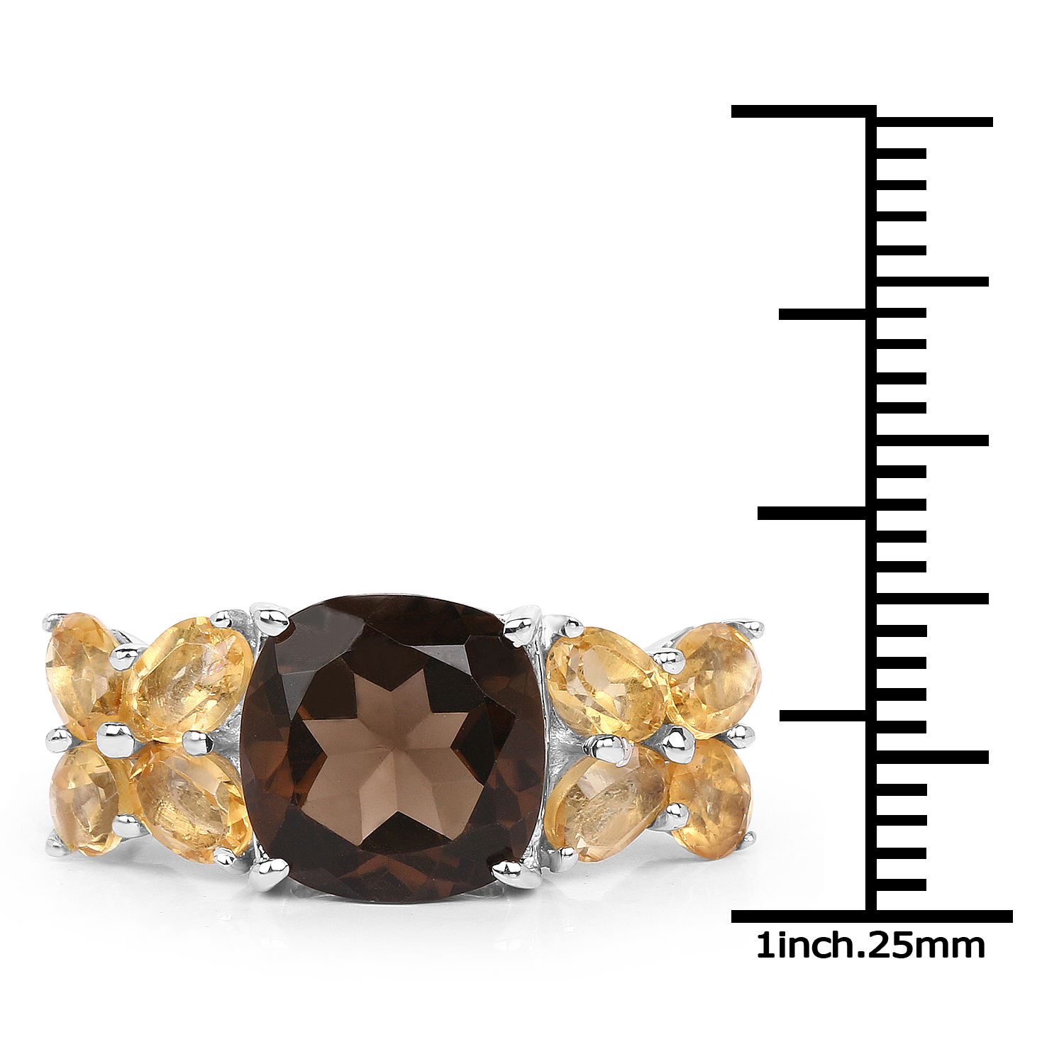 3.20 Carat Genuine Smoky Quartz and Citrine .925 Sterling Silver Ring
