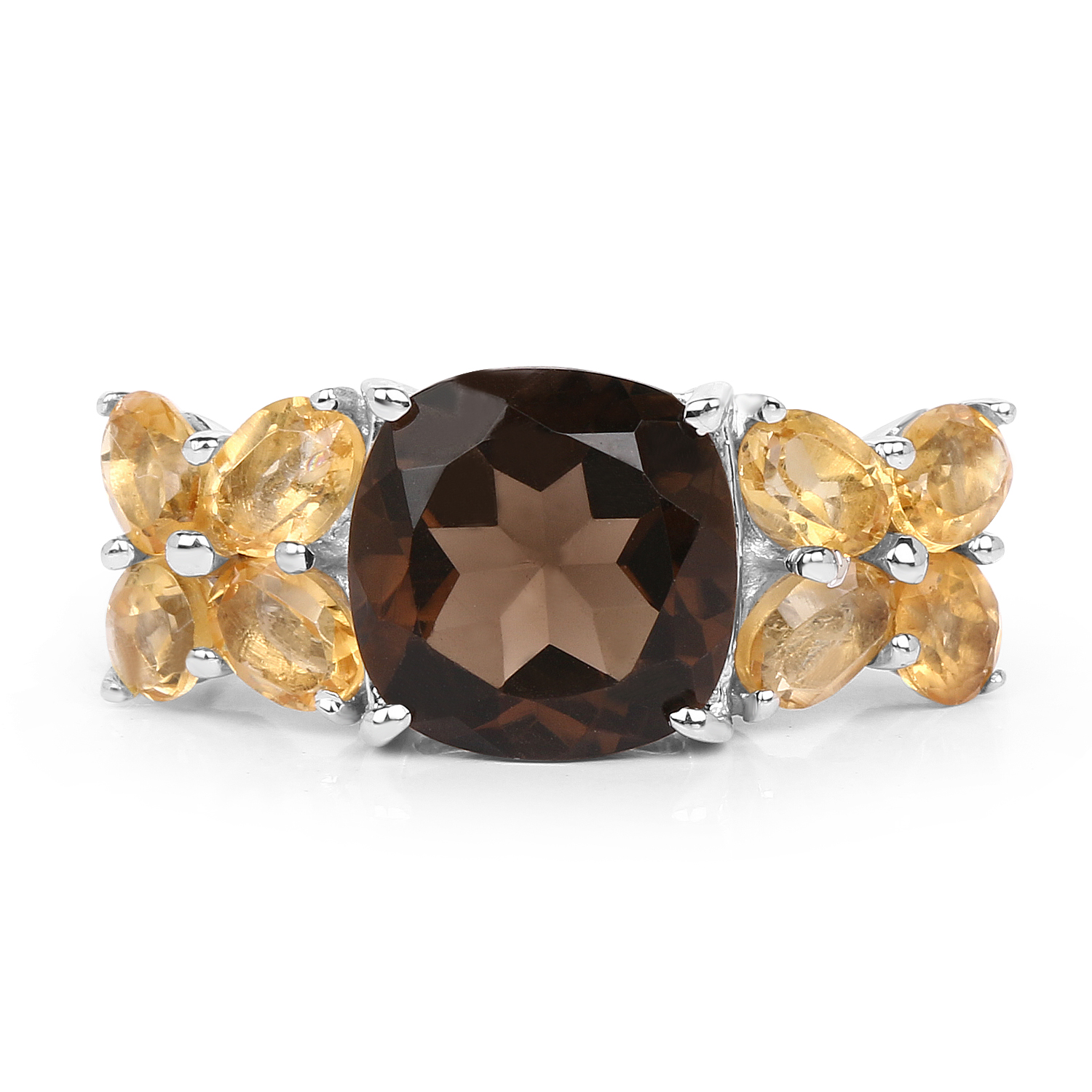 3.20 Carat Genuine Smoky Quartz and Citrine .925 Sterling Silver Ring
