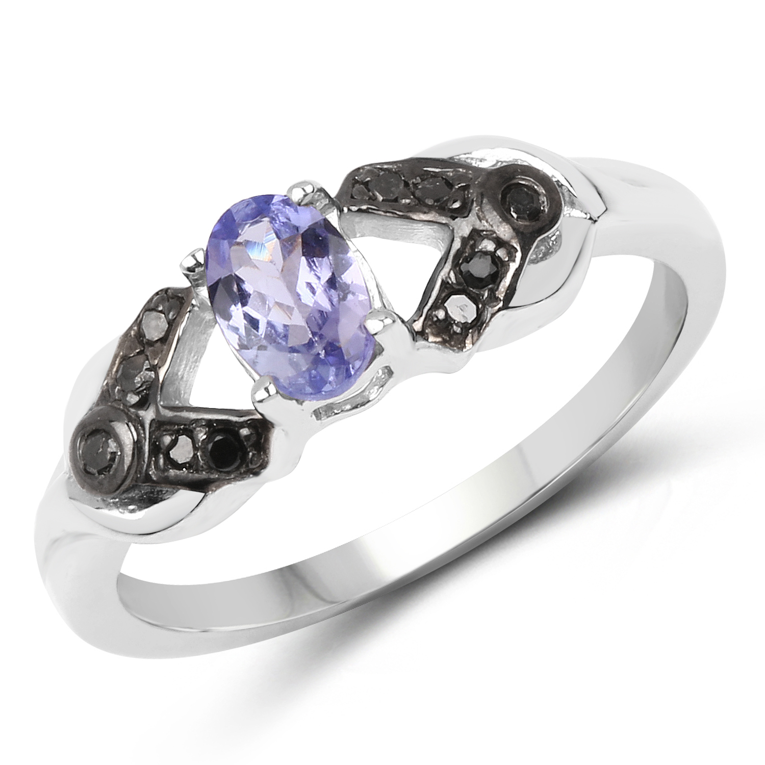 0.50 Carat Genuine Tanzanite & Black Diamond .925 Sterling Silver Ring