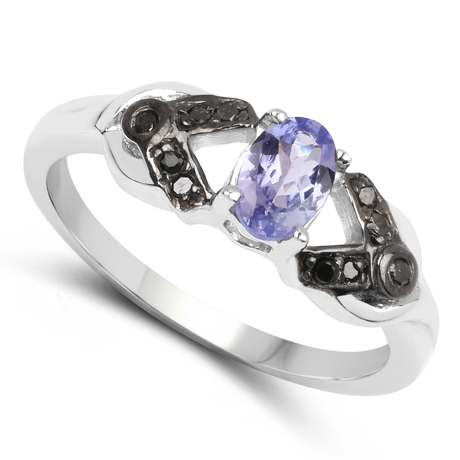 0.50 Carat Genuine Tanzanite & Black Diamond .925 Sterling Silver Ring