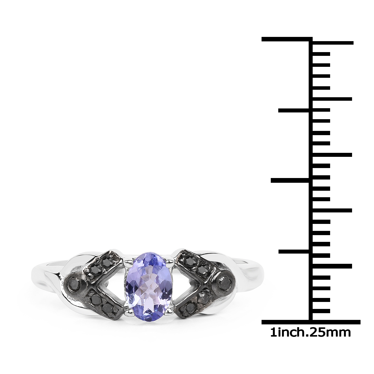 0.50 Carat Genuine Tanzanite & Black Diamond .925 Sterling Silver Ring