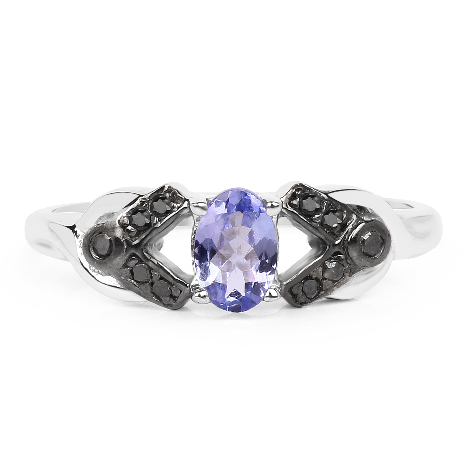 0.50 Carat Genuine Tanzanite & Black Diamond .925 Sterling Silver Ring