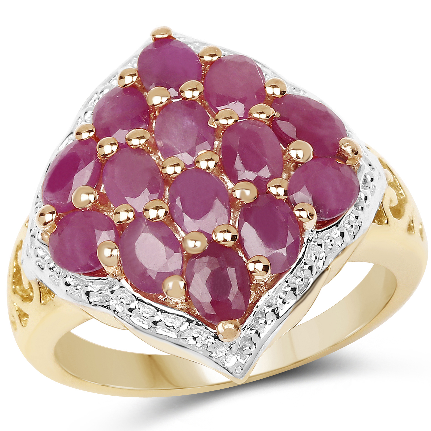 14K Yellow Gold Plated 3.08 Carat Genuine Ruby .925 Sterling Silver Ring