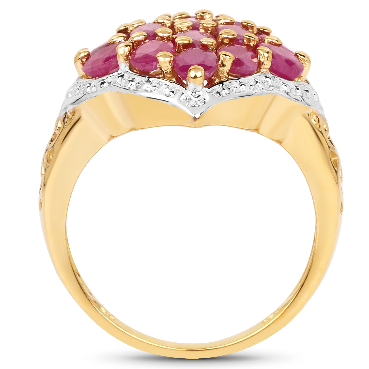 14K Yellow Gold Plated 3.08 Carat Genuine Ruby .925 Sterling Silver Ring