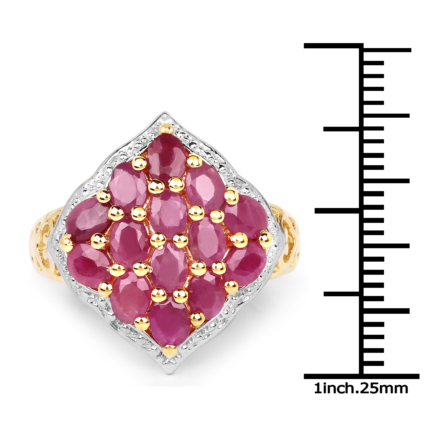 14K Yellow Gold Plated 3.08 Carat Genuine Ruby .925 Sterling Silver Ring